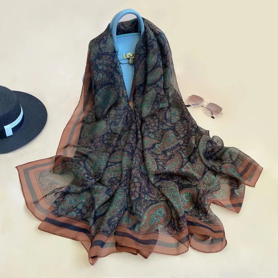 Print Silk Scarf Hijab Women Spring Deisgn Soft Beach Stoles Elegant Head Scarves Echarpe Shawl Satin Large Wrap Echarpe Bandana see chart 37