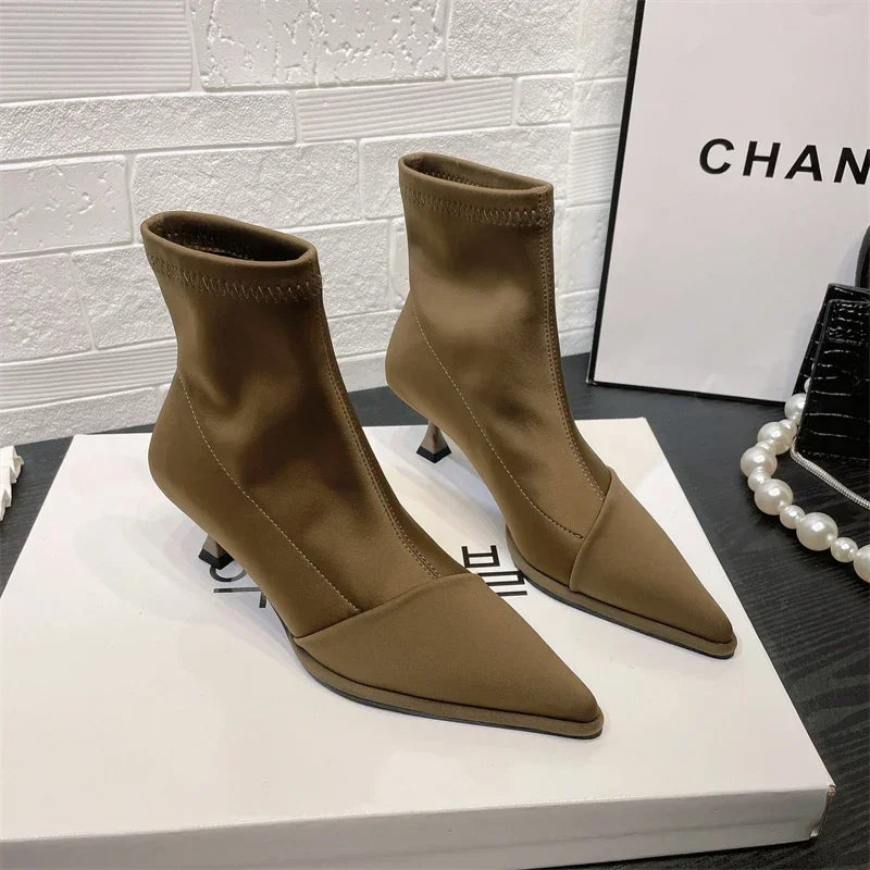 New Shoes for Women Autumn/winter Fashion Pointed Toe Stiletto Modern Women's Boots High Quality Hot Sale Short Boots army green