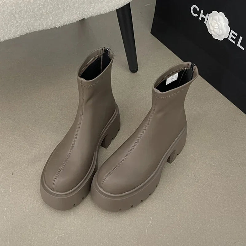 Winter Ankle Boots For Women Fashion Back Zippers Short Boots Female Elegant Platform Thick Bottom Women's Knight Botties army green