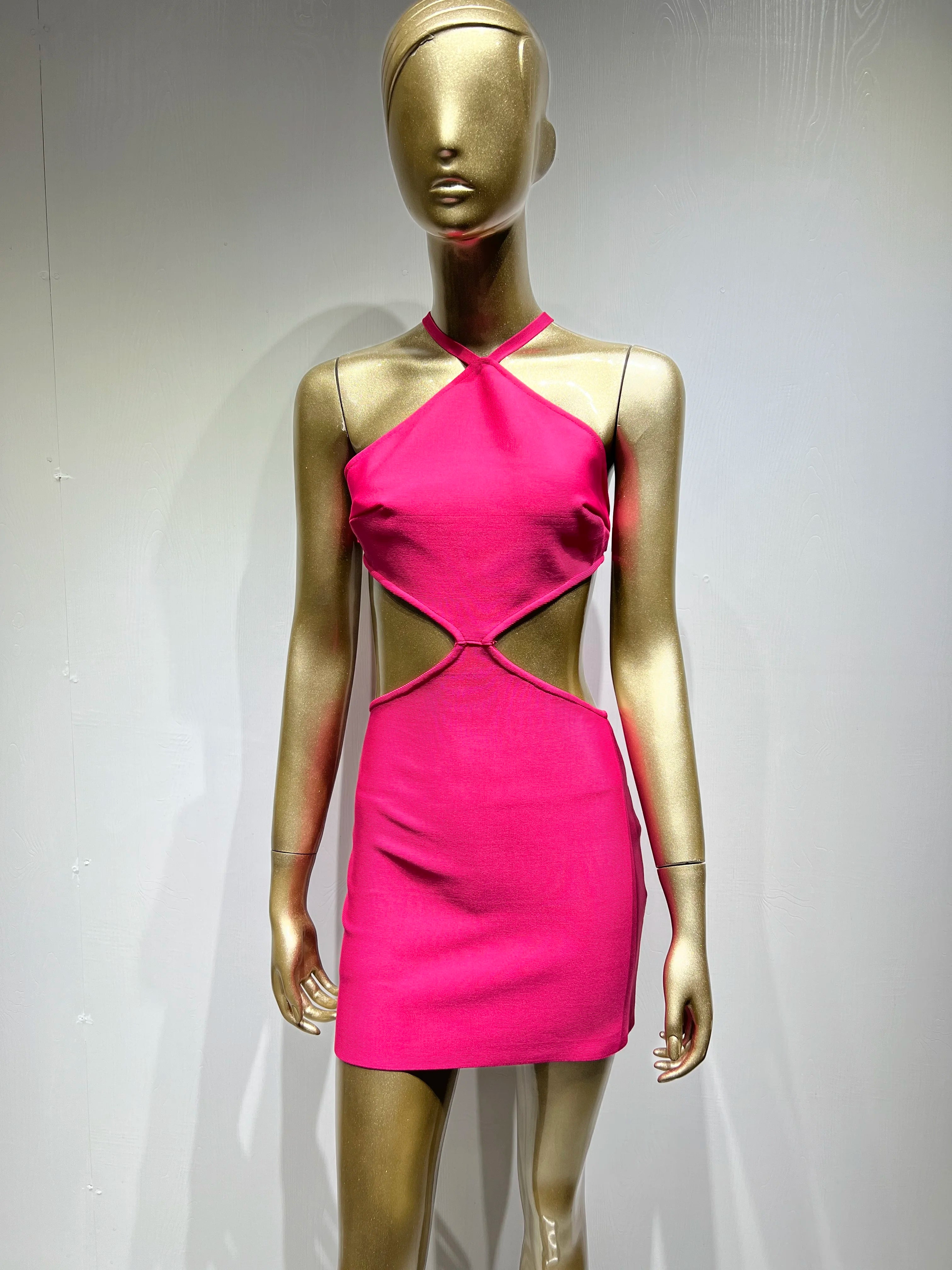 2022 New Purple Rayon Bandage Sexy Backless Bodycon Mini Dress Women Fashion Halter Nightclub Party Celebrate Outfit Vestido Rose Red