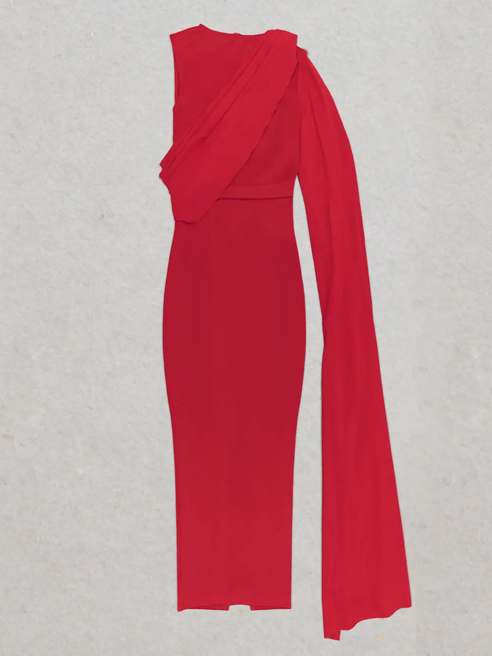 2024 Chic and Elegant Women's Red Dress O-neck Single Shoulder Oversized Trumpet Sleeve Bodycon Long Dress Evening Party Vestido