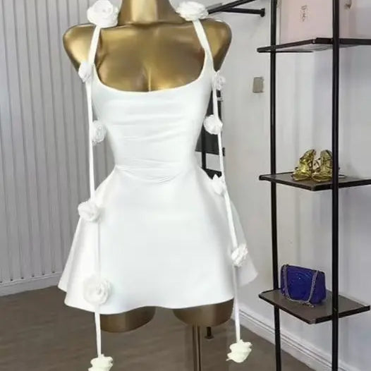 CM.YAYA Women Floral Applique Sleeveless Strap Midi A-line Dress 2025 Summer Holiday Birthday Sexy Club Party Evening Dresses