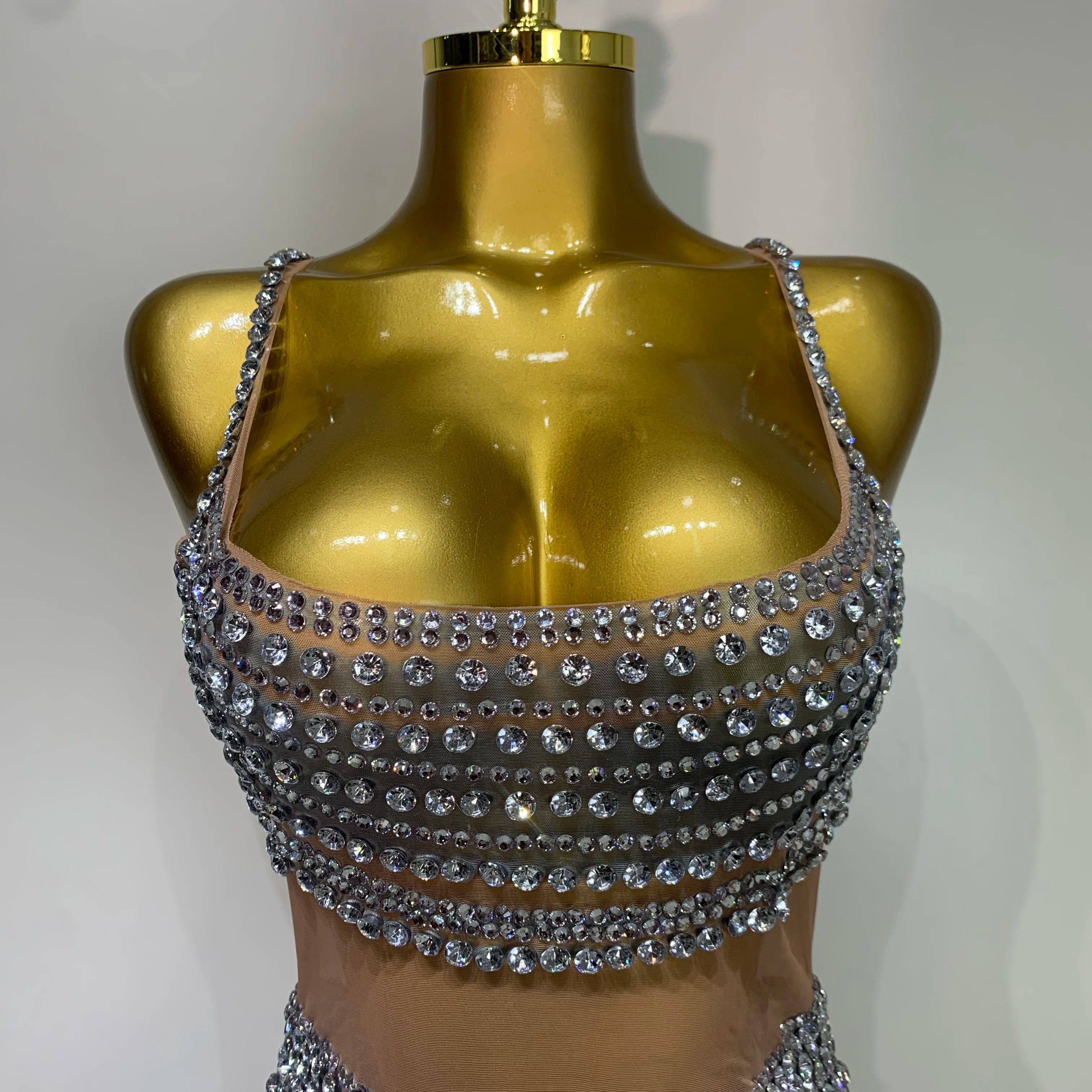 Sparkly Rhinestones Sleeveless Mini Dress Evening Birthday Celebrate Evening Party Dress Nightclub Stage Performance Costume