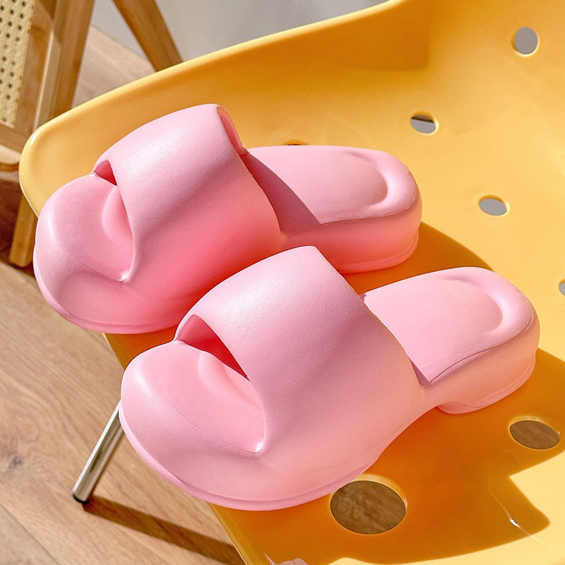 Women Indoor Street Bread Slippers Summer Platform Shoes For Female Thick Sole Solid Color Ladies Fashion Slides Girls Sandals pink