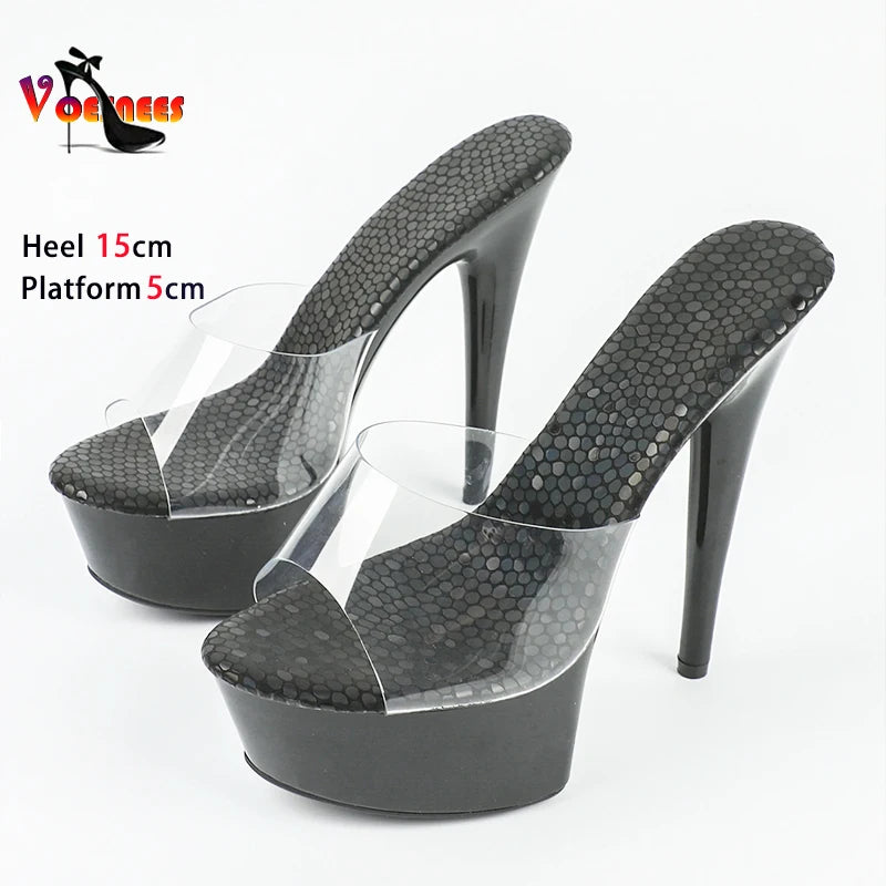 2024 Summer New Women Clear Heels Sexy Platform Sandals Slipper 15cm Girls Shoe for Party Club Thin Heels Black Heels Drop Sale As Picture Shown
