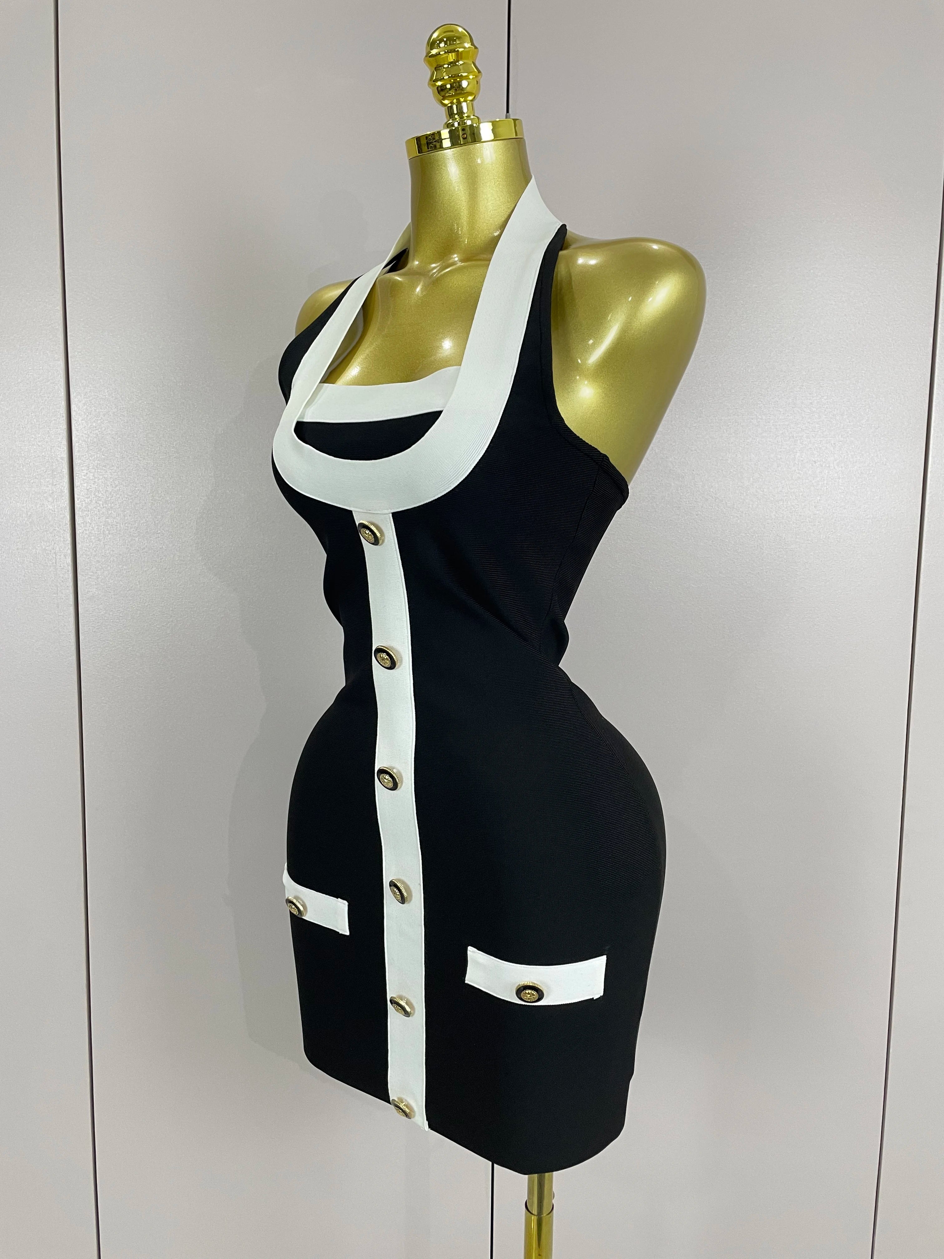 Sexy Backless Halter Button Bodycon Black Mini Bandage Dress 2025 Women Celebrity Elegant Evening Club Party Outfit