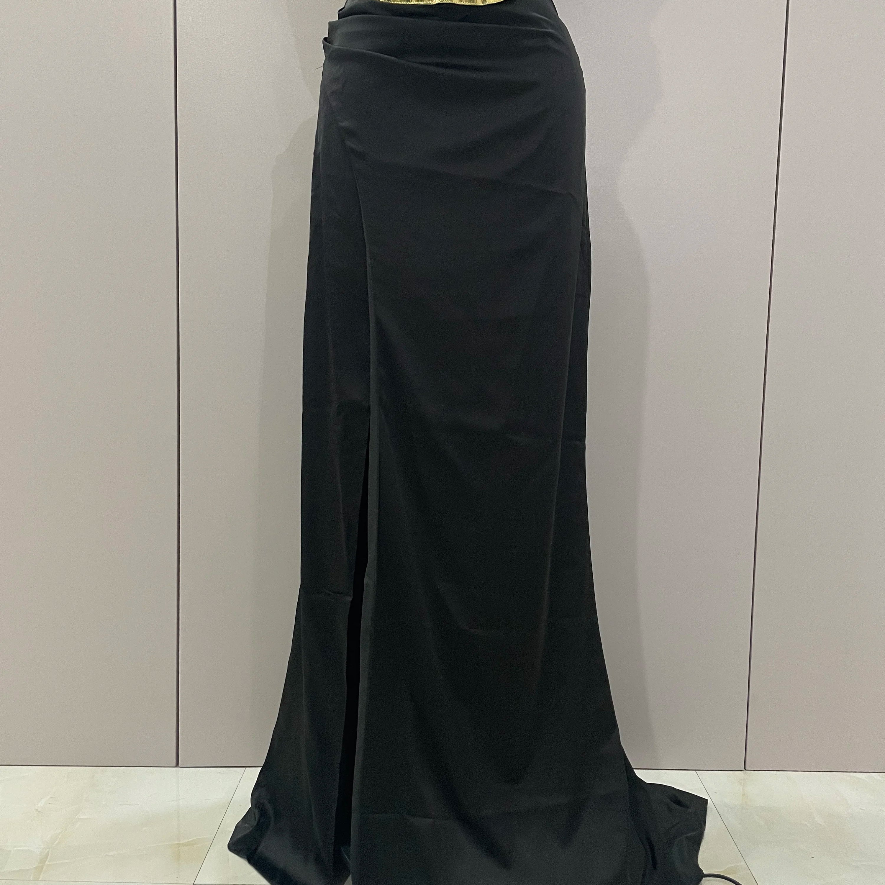 2025 Gold Color Sexy Laced-up Tops 2 Pieces Set Long Dress Women Celebrate Evening Party Celebrity Elegant Dress