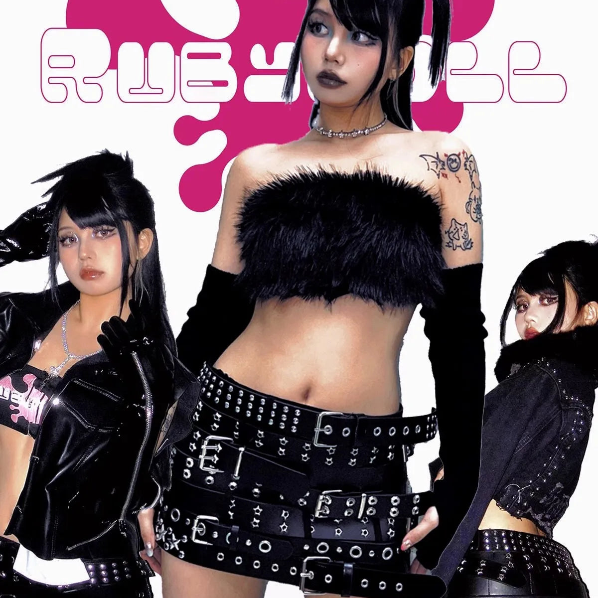 Lautaro Spring Cool Black Pu Leather Mini Skirt Women with Many Belt Low Waist Luxury Designer Steampunk Clothes Streetwear 2025