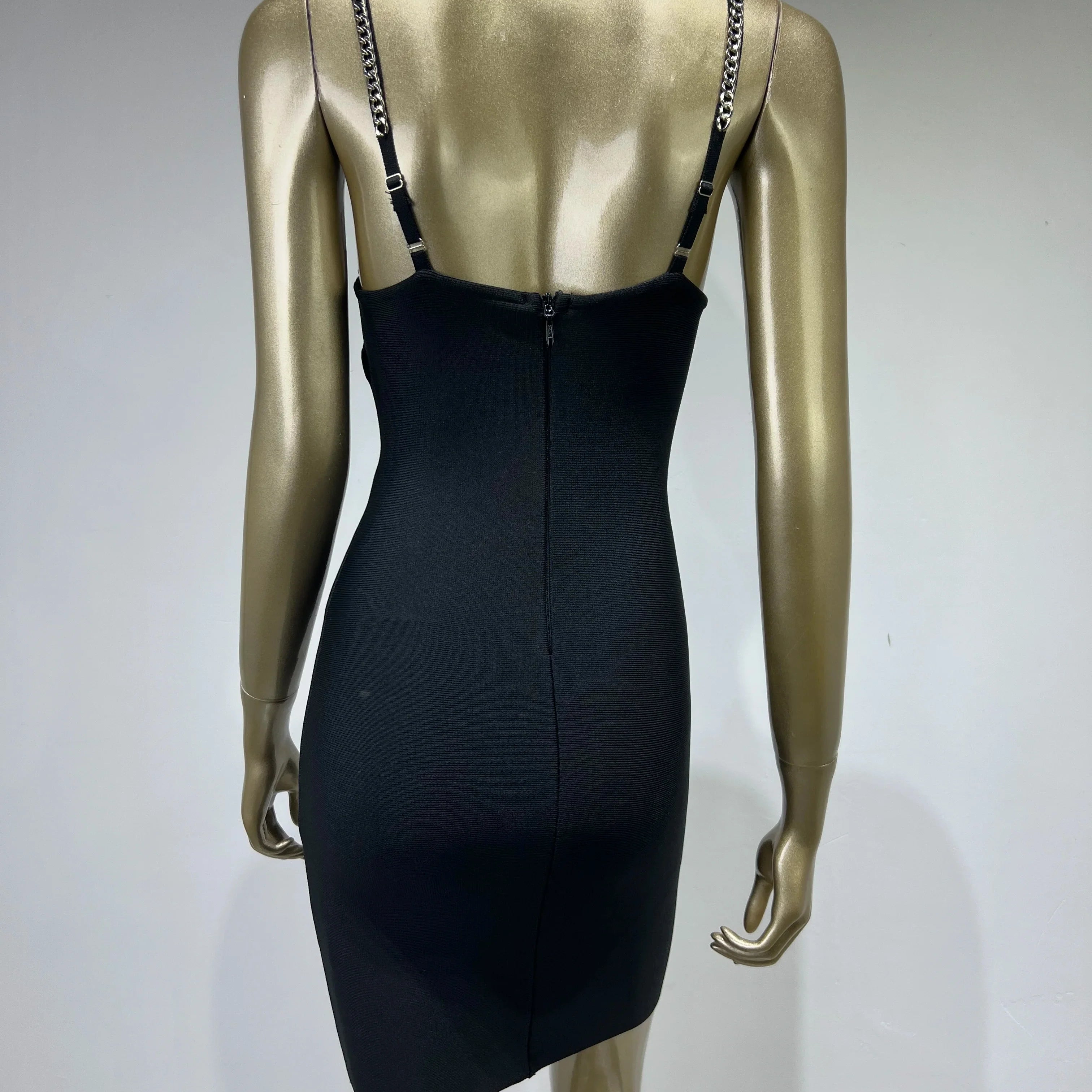Newest Women Summer Fashion Sexy Key Hole Crystal Diamonds Black Mini Bandage Dress 2023 Elegant Evening Club Party Dress