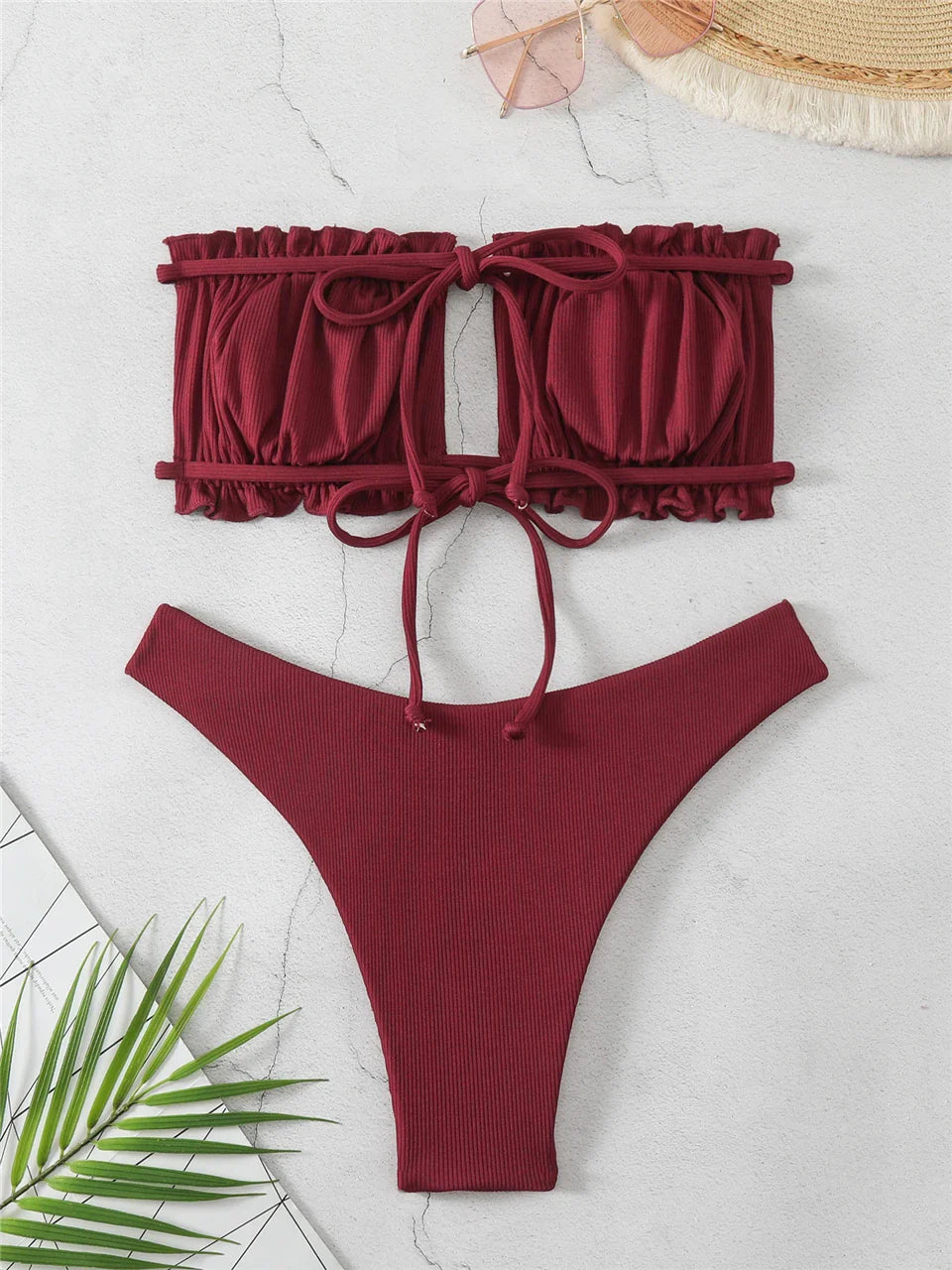 Back Lace Up Bikinis Women Solid Sexy Hollow Out Swimwear Female Beachwear Swimsuit Female Bathers Bathing Swimming Suit