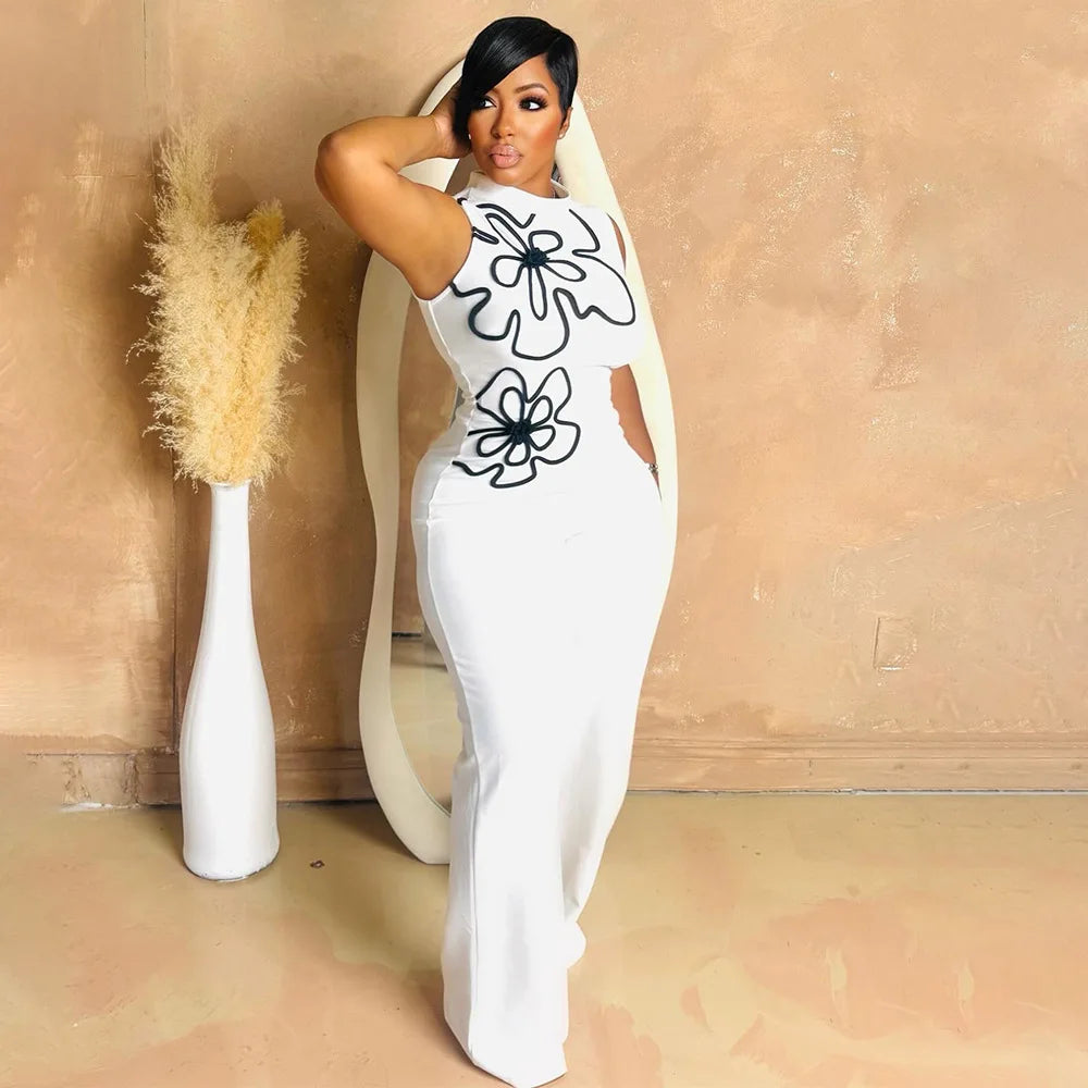 Fashion Women Sunflower Sleeveless Tank Jumpsuits 2025 Summer Street Birthday Sexy Party Outfits One Piece Suit Rompers White