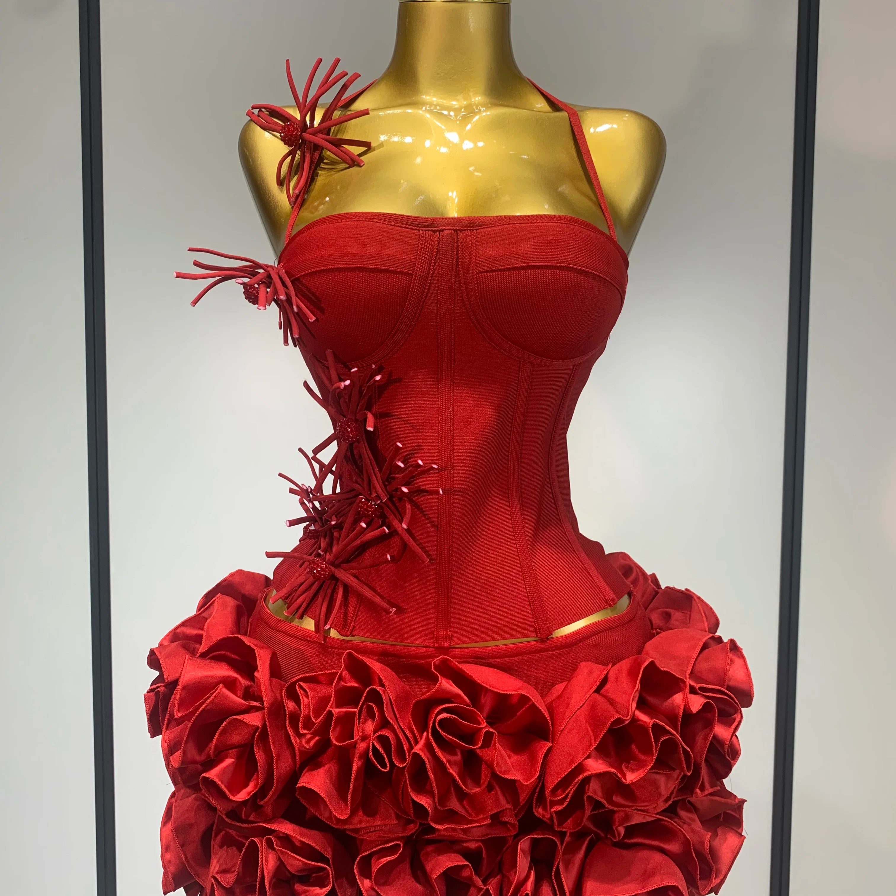 Women Fashion Sexy Halter Prom Gown Celebrity Club Two Piece Set Cocktail Elegant Luxury Birthday Party Red Black Bandage Outfit Red