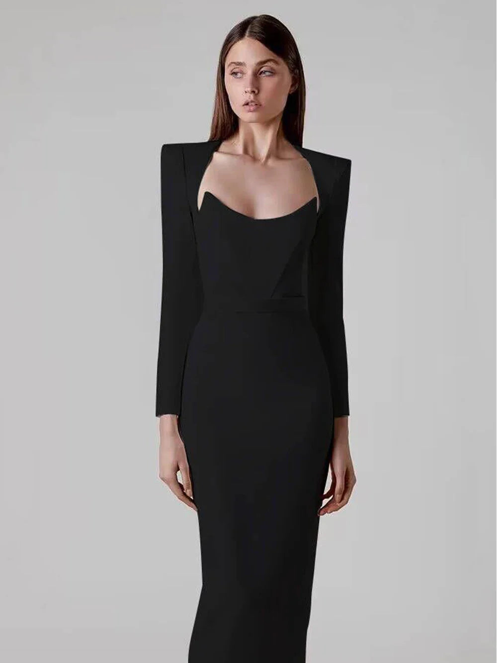 Arrival Women Winter Sexy Long Sleeve V Neck Pink Black White Midi Bandage Dress Elegant Evening Club Party Dress black