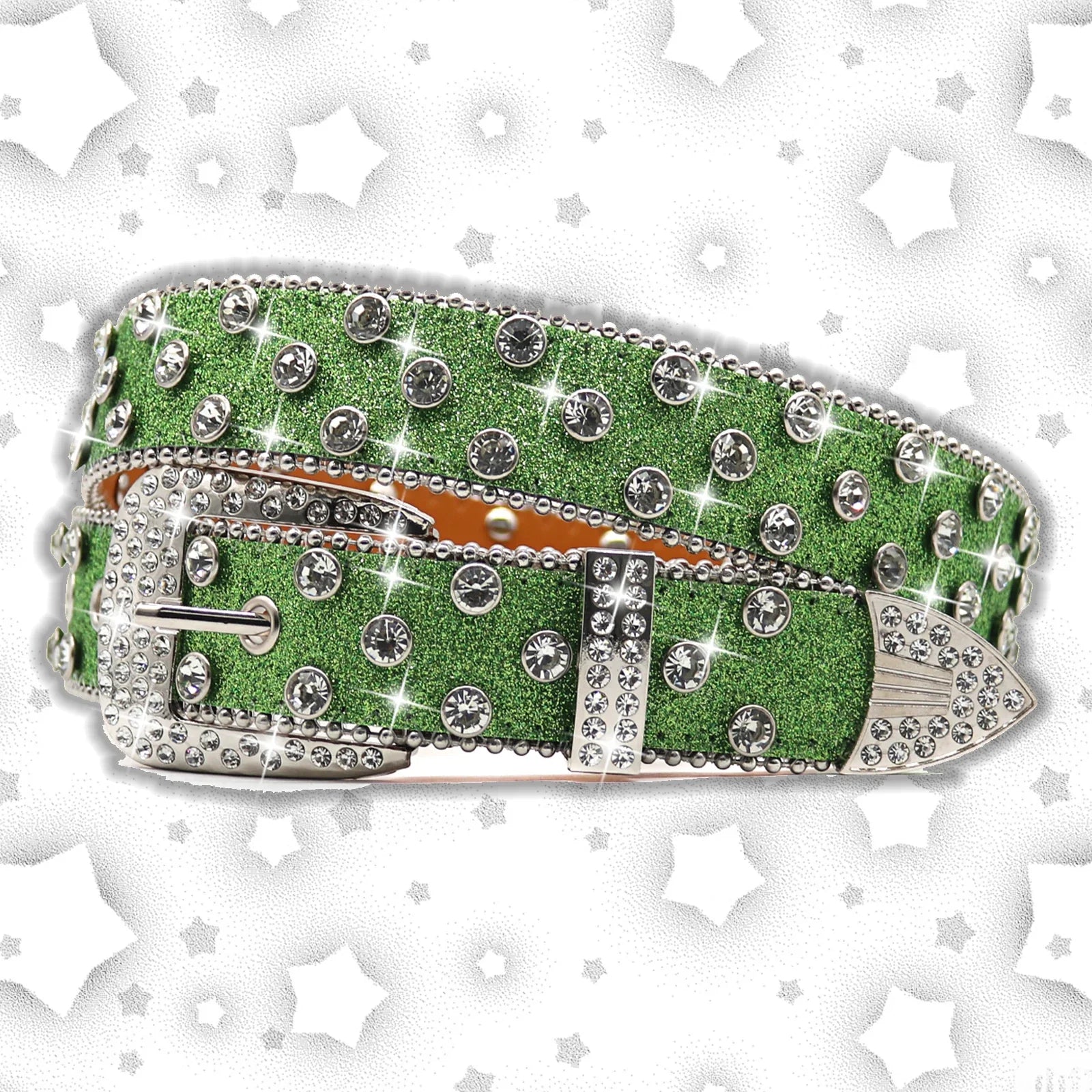 Western Cowgirl Bling Studded Design Leather Diamond Belt Men Women Fashion Dazzling Rhinestone Belt for Jeans Dress Green