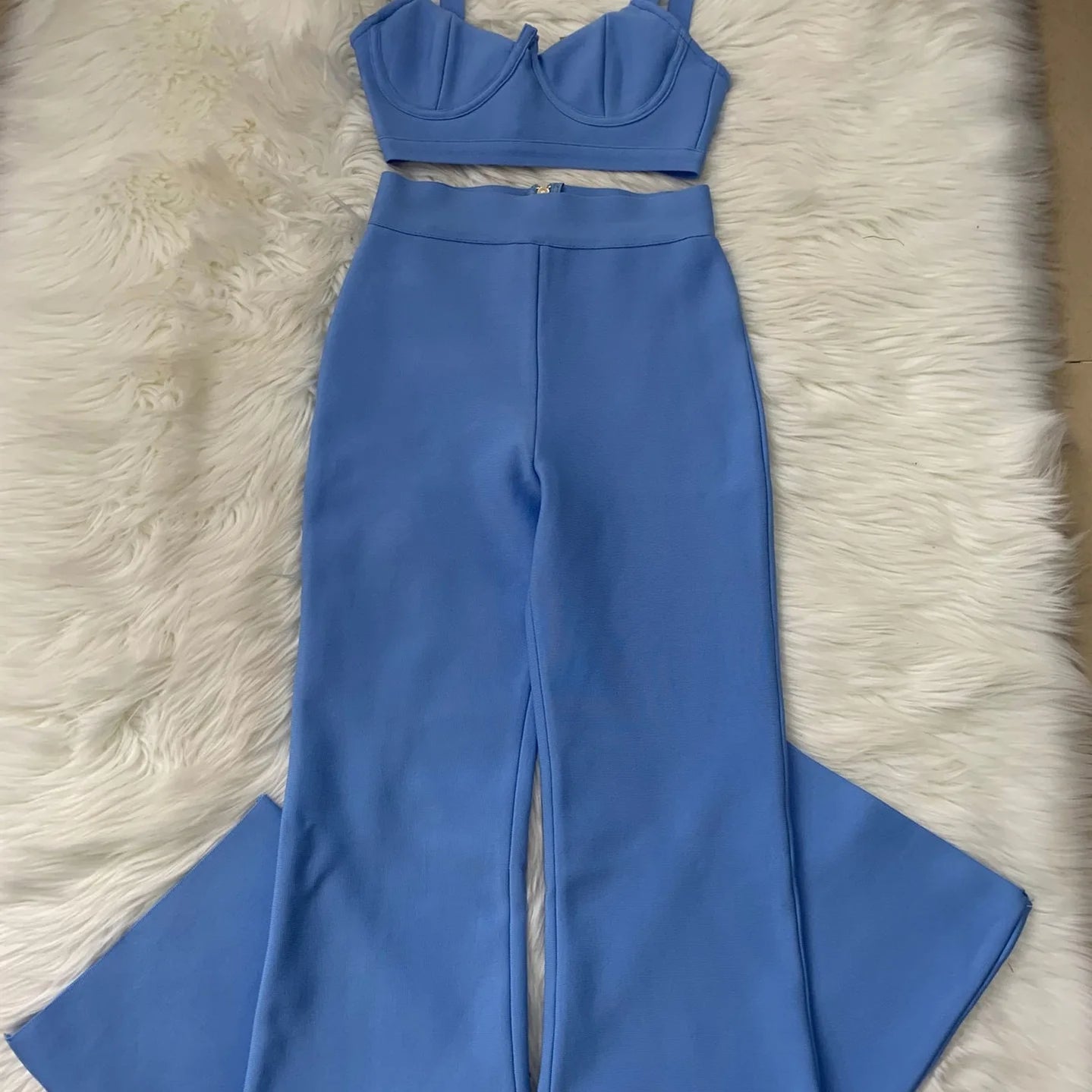 High quality Blue Two Pieces Set Bodycon Rayon Bandage Set Evening Party Sexy Fashion Outfit SKY BLUE