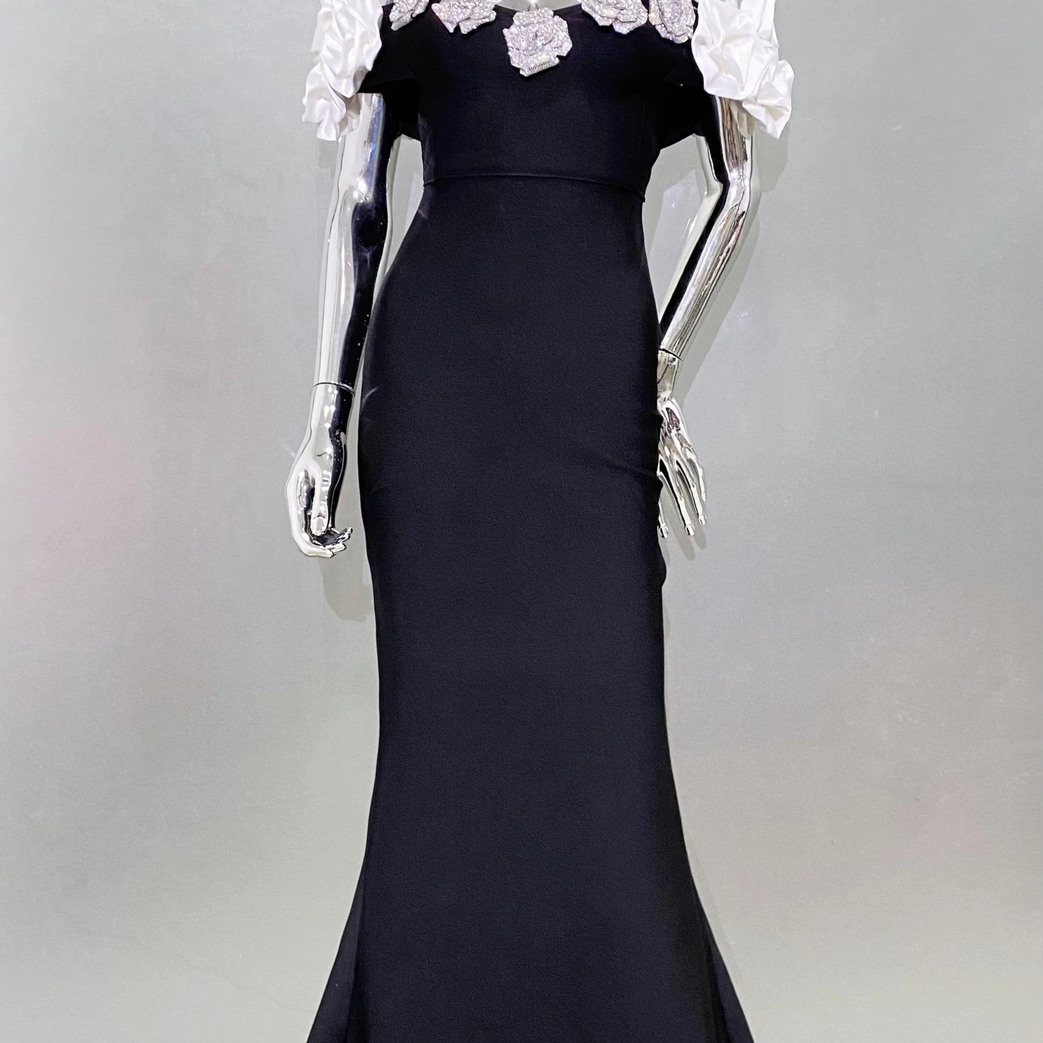 Stereoscopic Diamond Flowers Sexy Off The Shoulder Ankle Lenght Bandage Dress Woman Birthday Party Vestido Wedding Party Outfit