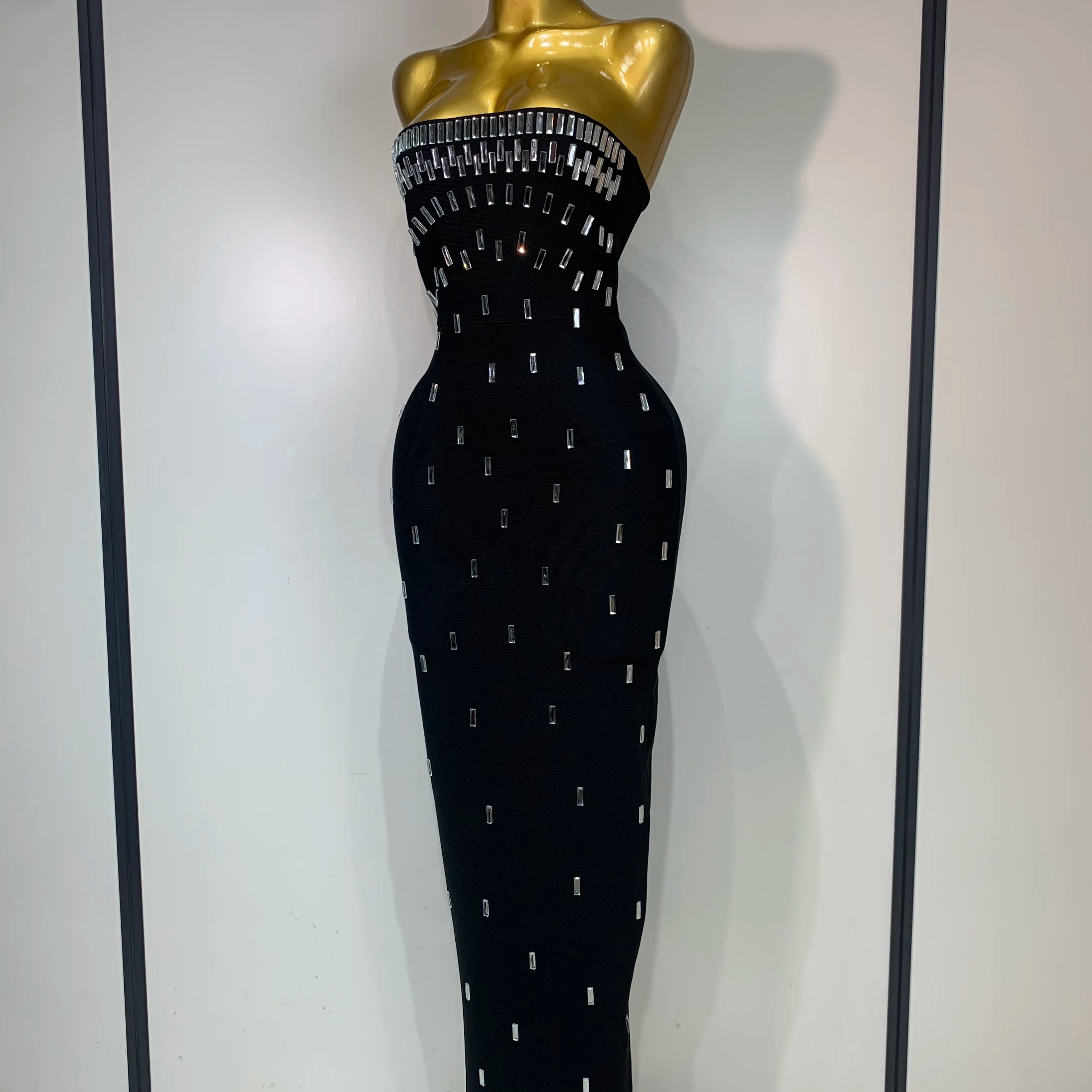 Fashion Sexy Strapless Bodycon Bandage Dress Luxury Rhinestone Celebrity Elegant Evening Prom Gown Birthday Wedding Guest Dress