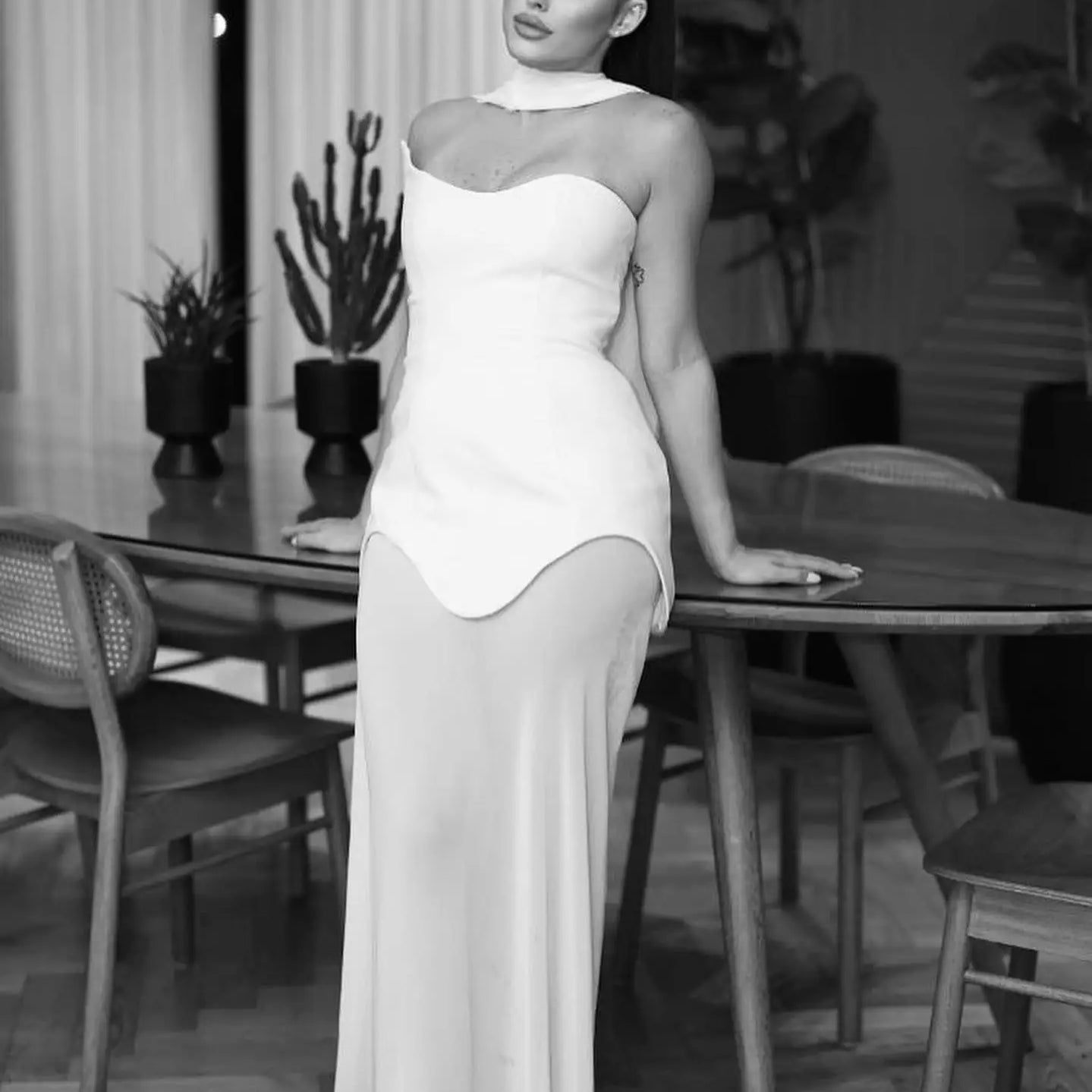 Black White Color Women Sexy Strapless Fashion Bandage Bodycon Long Dress Celebrity Red Carpet Evening Party Dress Vestido