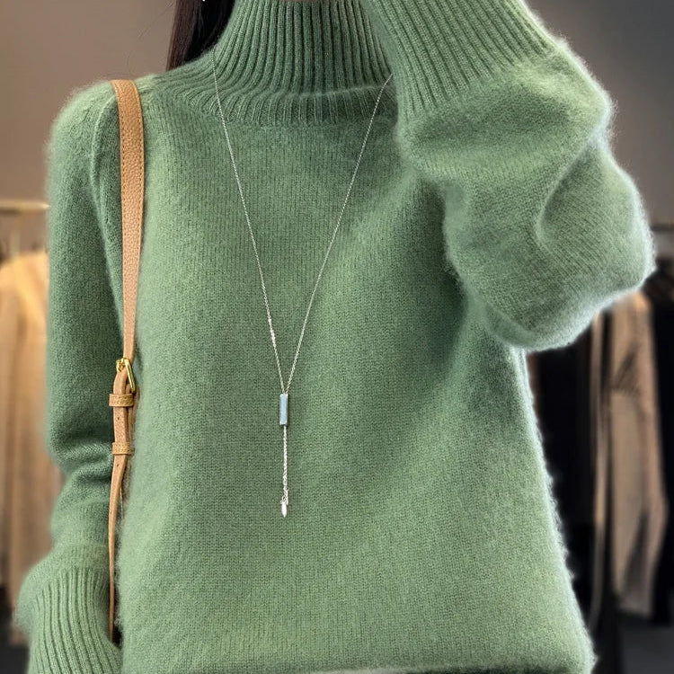 Women Turtleneck Sweater Autumn Winter Basic Pullover 100% Merino Wool Long Sleeves Cashmere Knitted Jumper Female Clothing Tops Turquoise