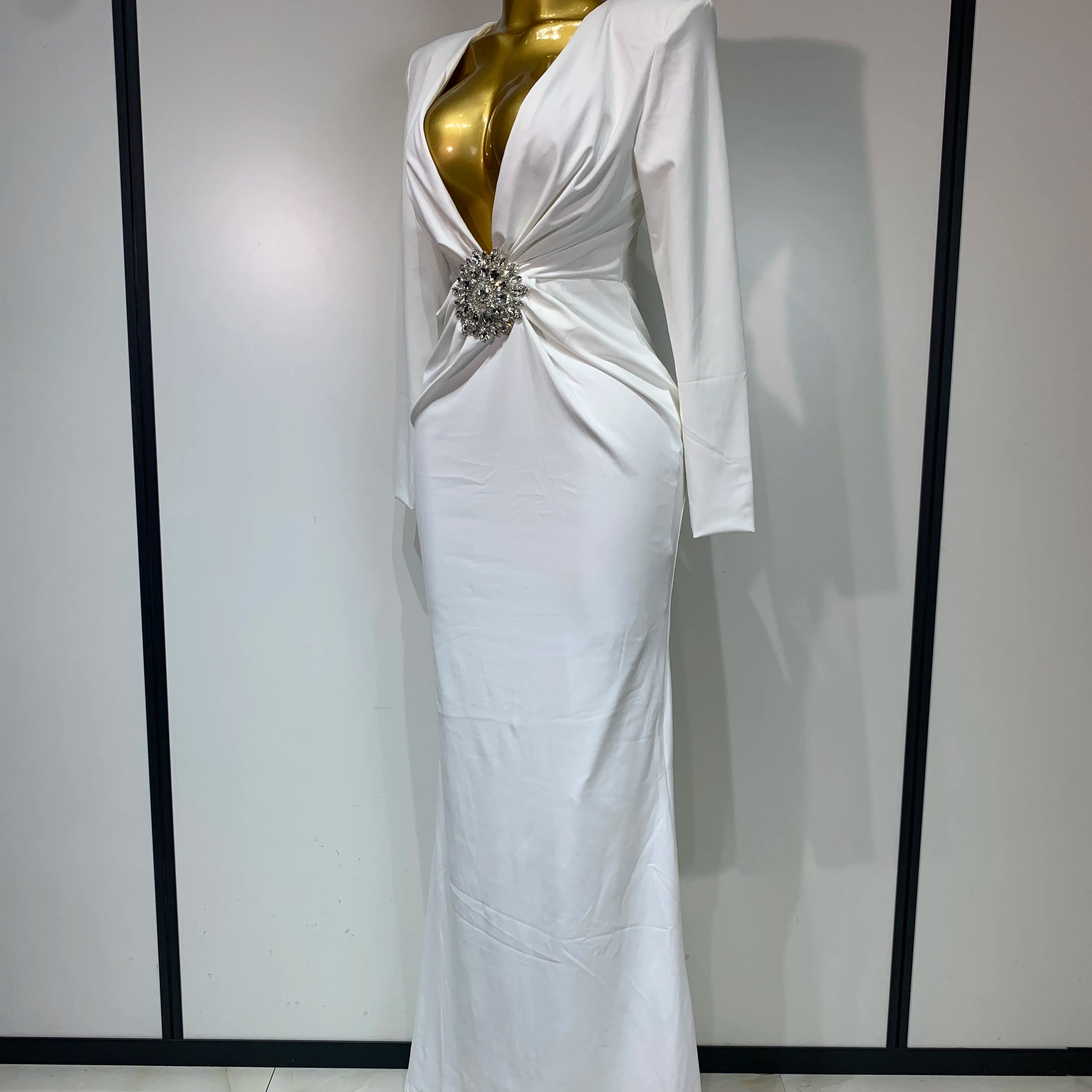 Women Long Sleeve Deep V-Neck Bodycon Long Dress Elegant Evening Party Club Celebrate Cocktail Outfit Luxuru Birthday Dress