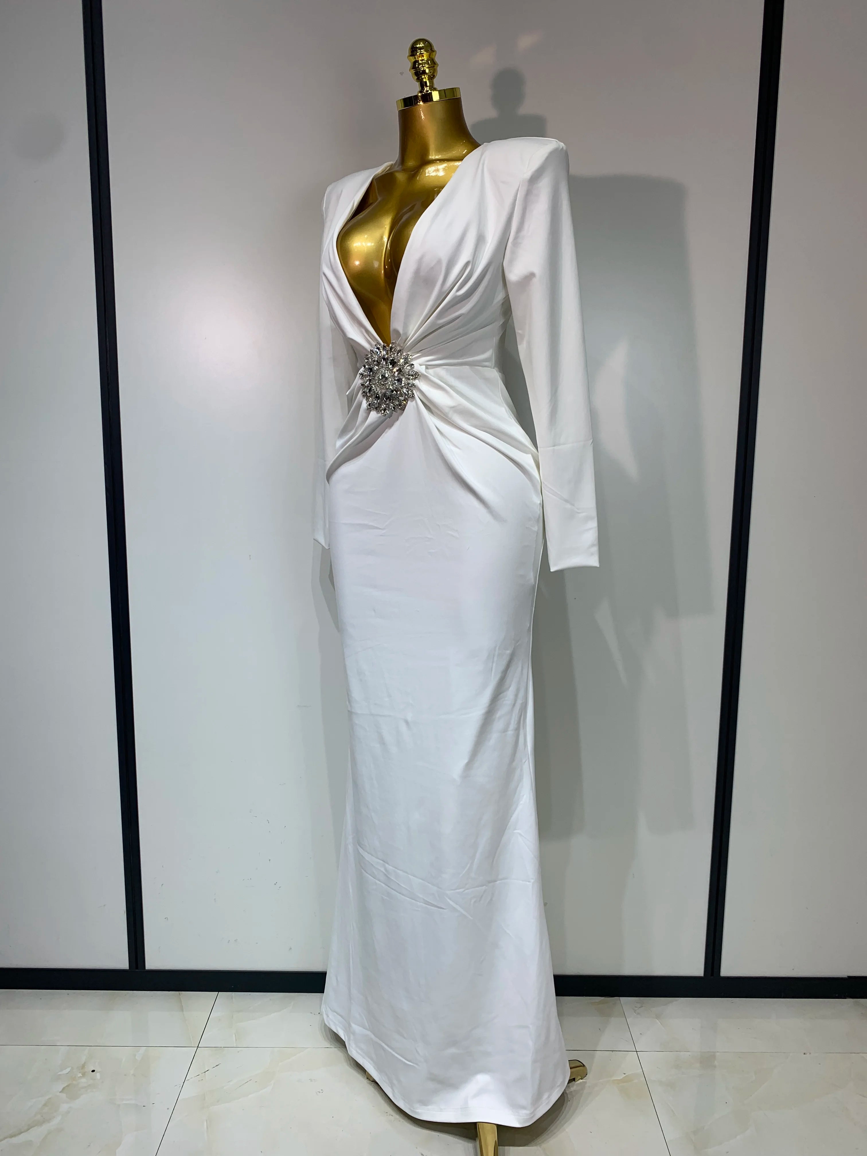 Women Long Sleeve Deep V-Neck Bodycon Long Dress Elegant Evening Party Club Celebrate Cocktail Outfit Luxuru Birthday Dress