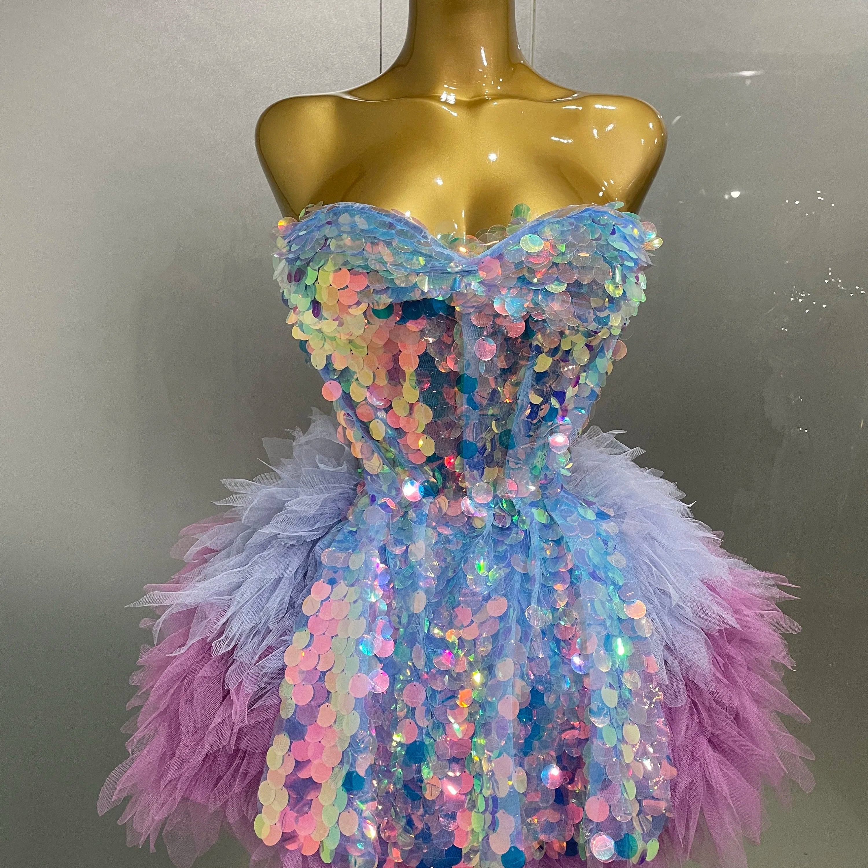 Sparkly Black Sequins Two Pieces Set 2025 Women Party Evening Prom Celebrate Birthday Dress Nightclub Photo Shoot Stage Costume Pink