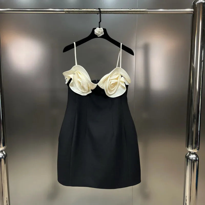 PREPOMP Spring Sleeveless Petals Appliques Design Contrast Color Slim Waist Short Dress Women GM986