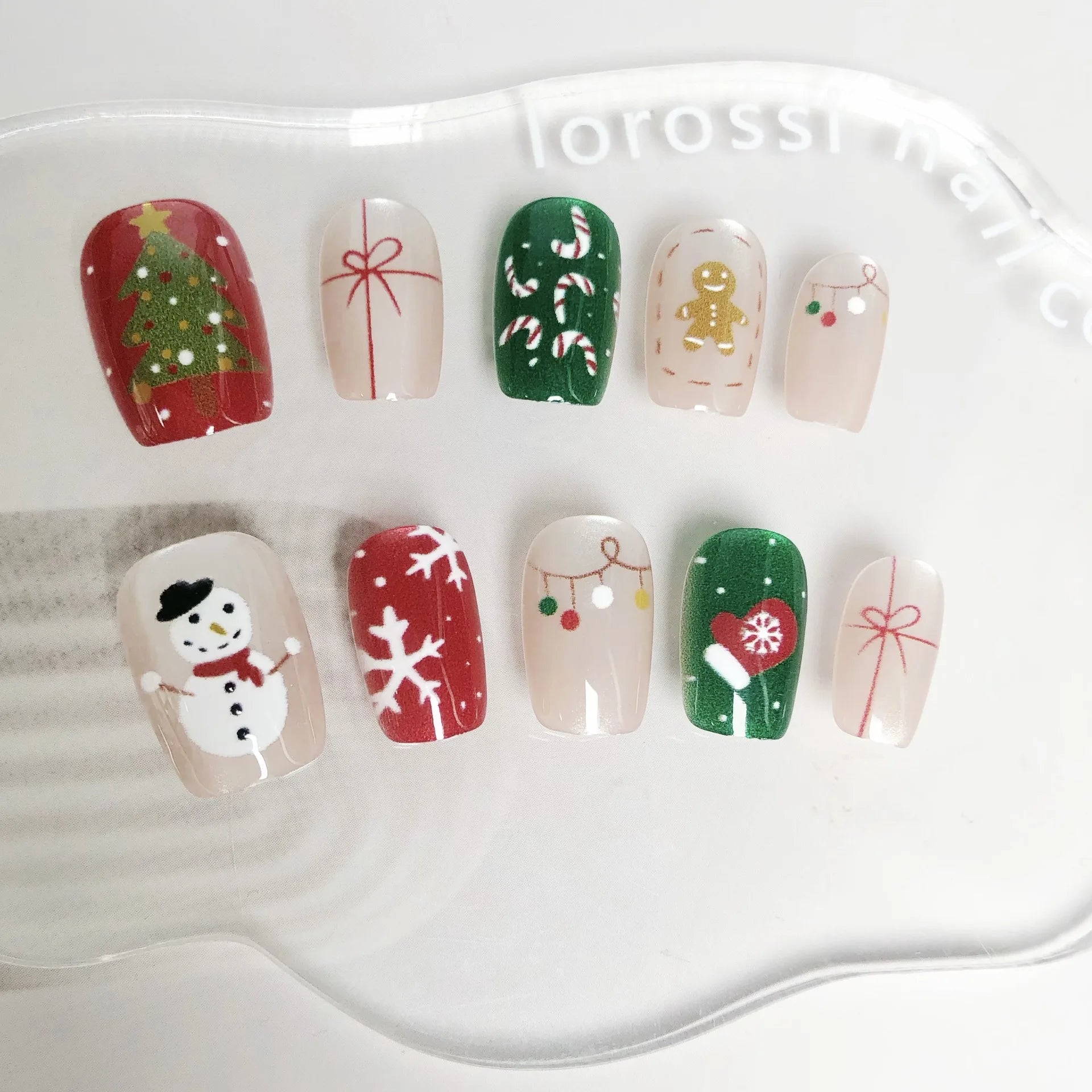 24Pcs Short Square Fake Nails Press on 3D Snowflake Christmas Tree Full Cover Nails Tips Cat's Eye Gilded Detachable False Nails WY715