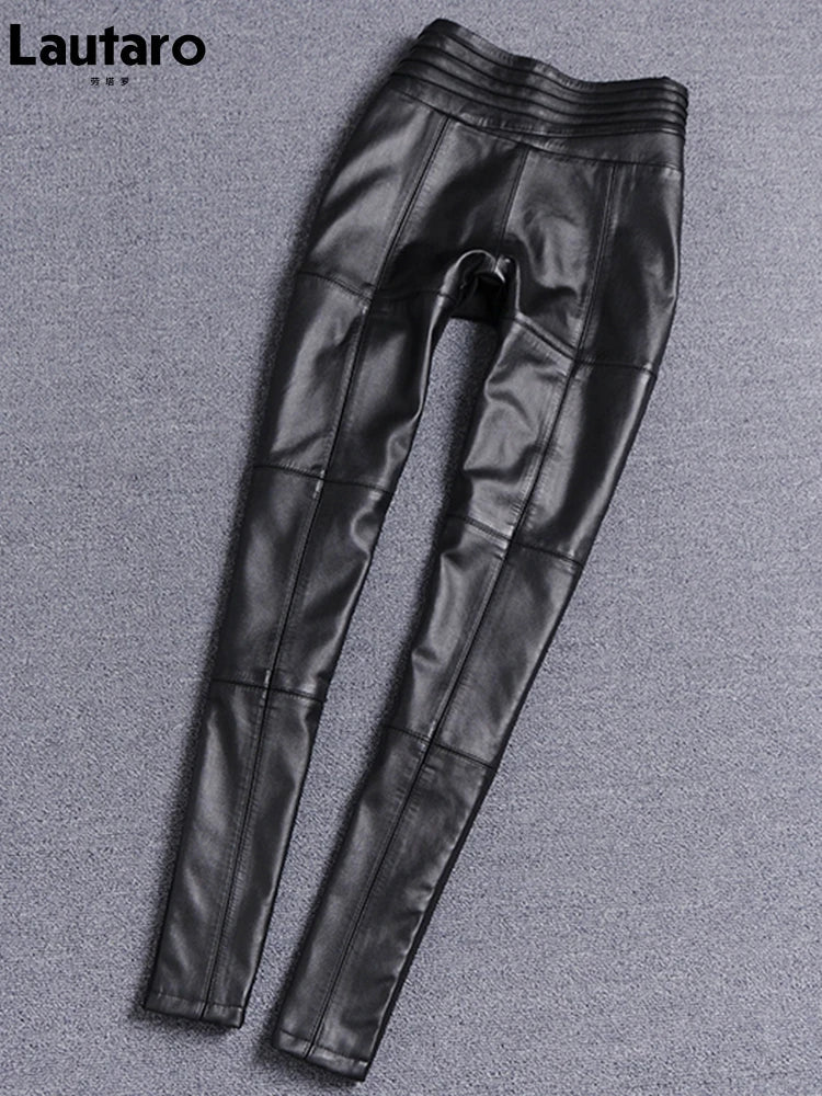 Spring Autumn Fitted Black Soft Stretchy Pu Leather Pencil Pants Leggings Women High Waist Elegant Bottoms 2022 Fashion