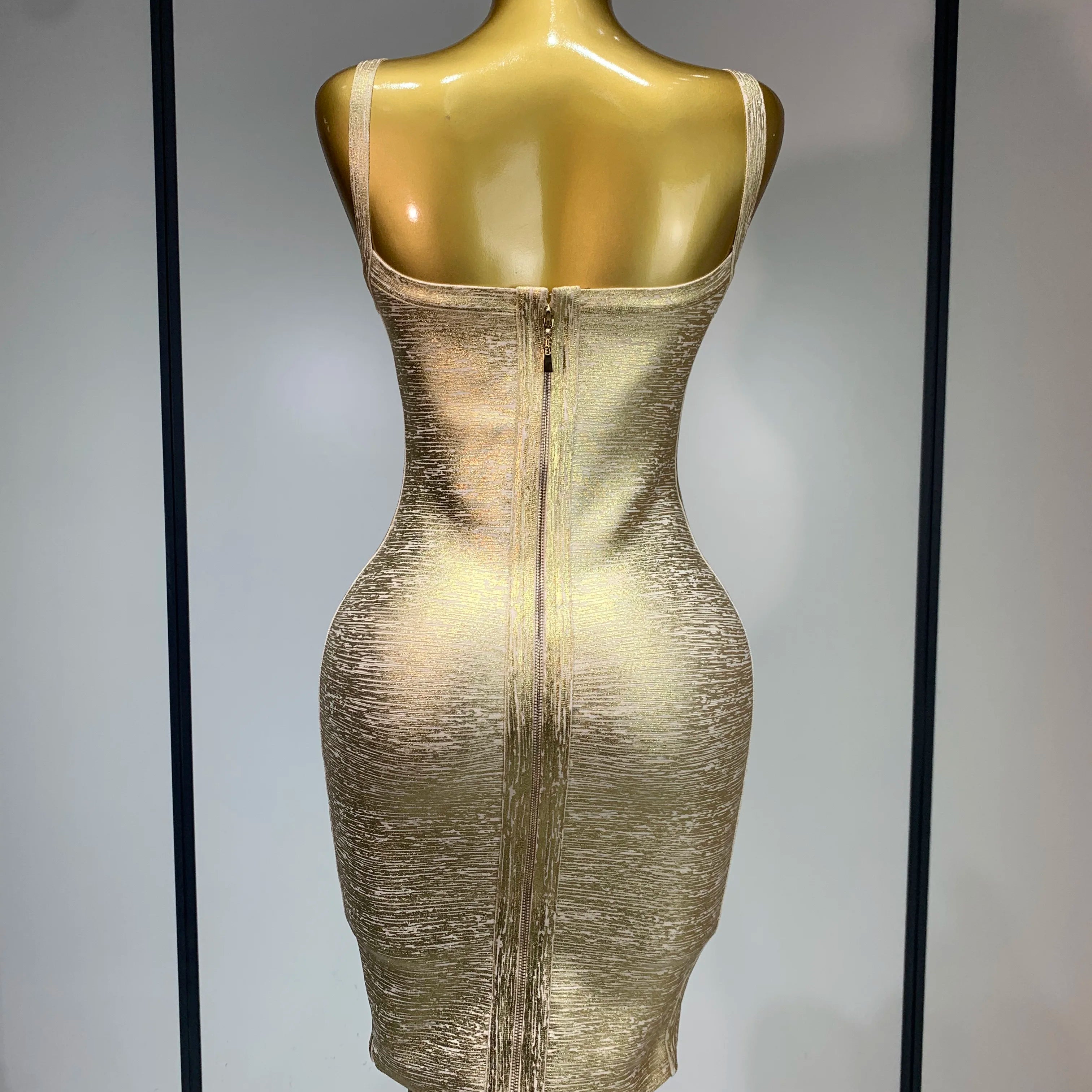 Celebrity Elegant Gold Bodycon Bandage Dress Women Sexy Nightclub Evening Party Luxury Birthday Dress Vestidos