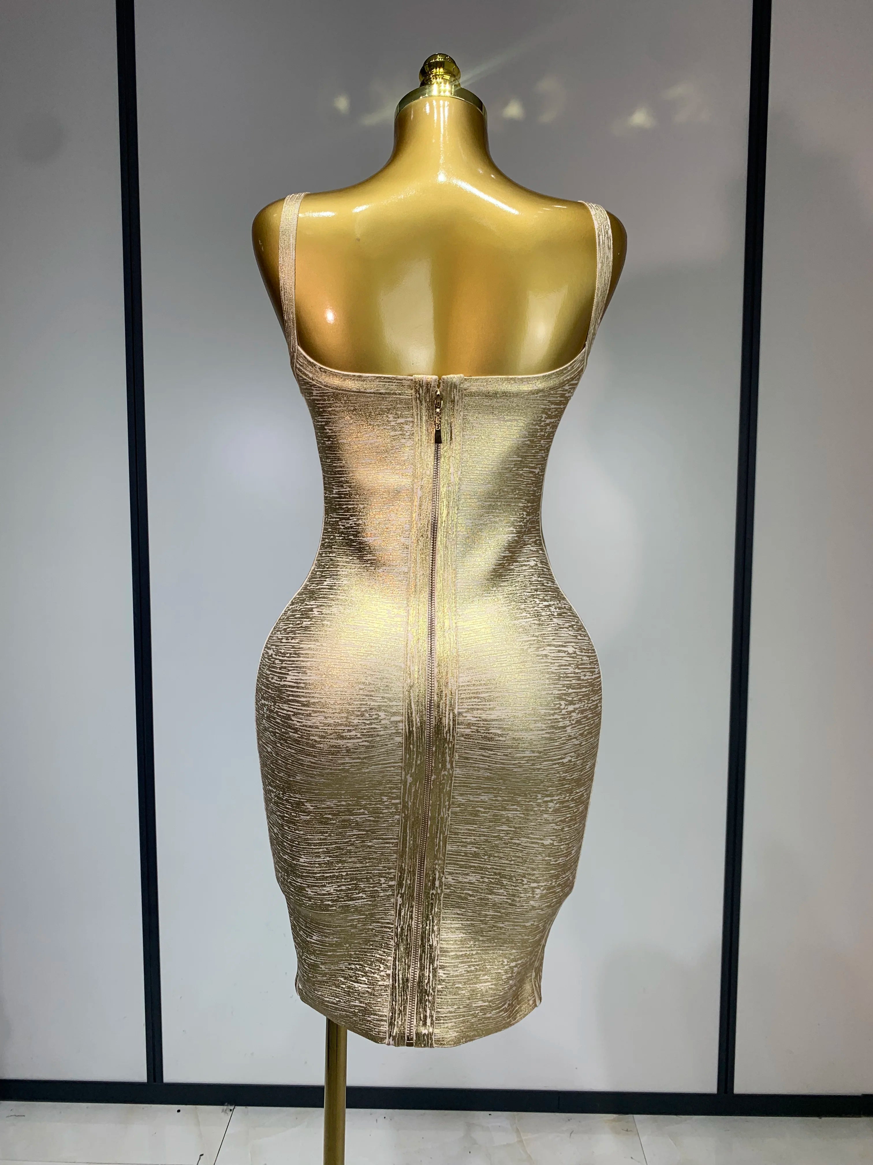 Celebrity Elegant Gold Bodycon Bandage Dress Women Sexy Nightclub Evening Party Luxury Birthday Dress Vestidos