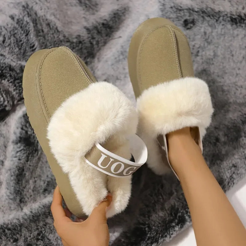 New Leather Women Fashion Winter Indoor Solid Color Suede Slippers Ladies Home Platform Warm Slip-on Women’s Shoes