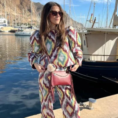 Women Plaid Printed Split Back Midi Skirt Set Fashion O-neck Long Sleeve Cropped Top Suit Lady Elegant Office Outfits Mint