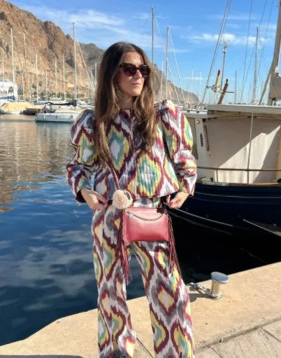 Women Plaid Printed Split Back Midi Skirt Set Fashion O-neck Long Sleeve Cropped Top Suit Lady Elegant Office Outfits Mint