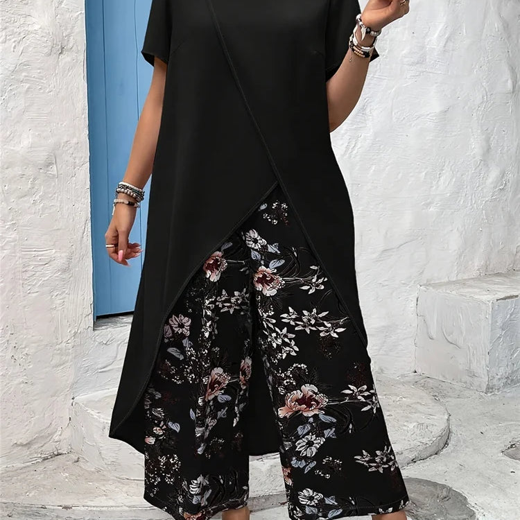 Wmstar Plus Size Two Piece Sets Women Wholesale Long Top and Print Wide Leg Summer Matching Suit Fashion Street Wear 2025