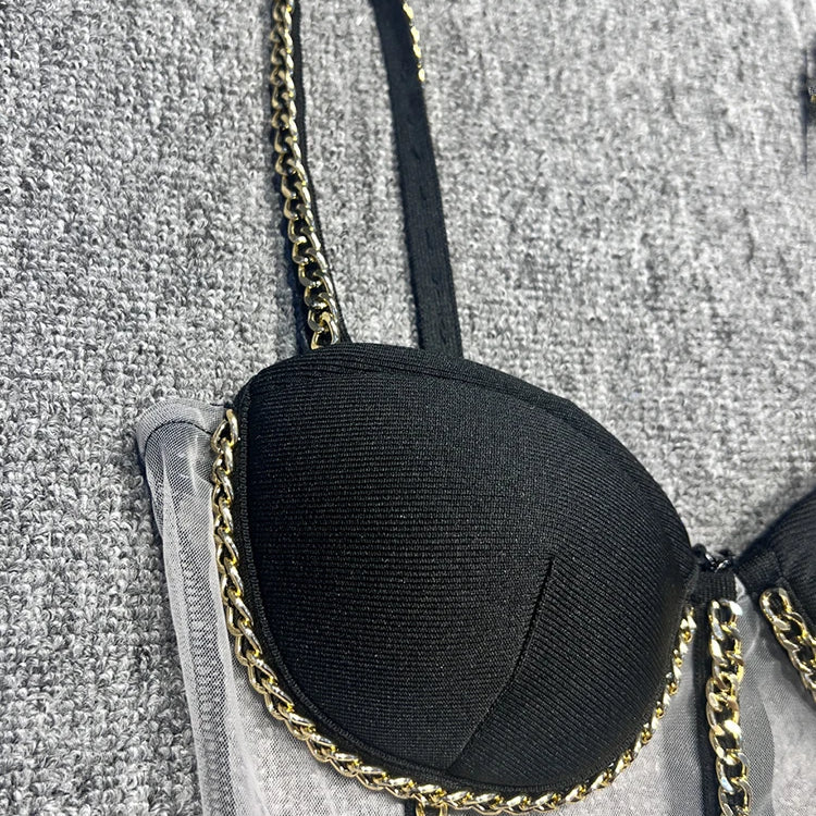 Black Bandage Short Dress Women 2024 Fashion Summer Sexy Spaghetti Strap Mesh Patchwork Perspective Mini Dress