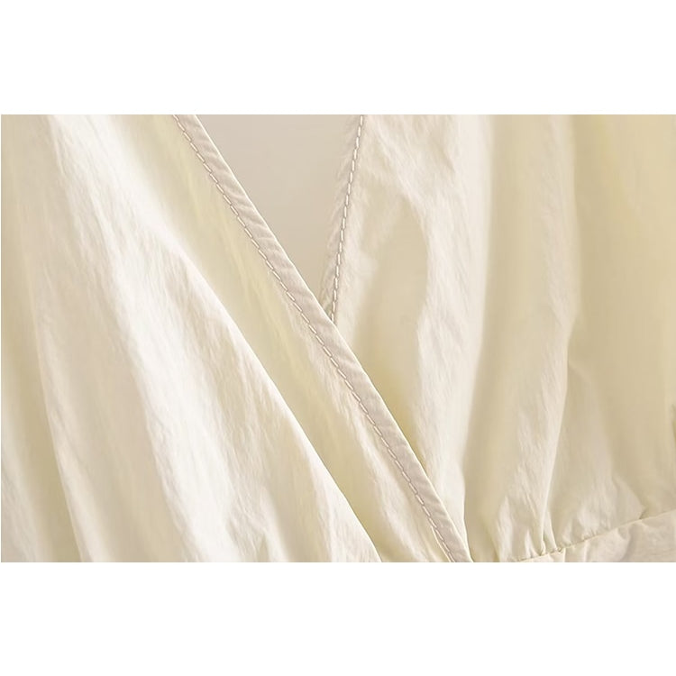 TRAF Summer Women Safari Style Jumpsuit With Belt 2024 New Female Solid Pocket Decoration Deep V-Neck Backless Camisloe Bodysuit