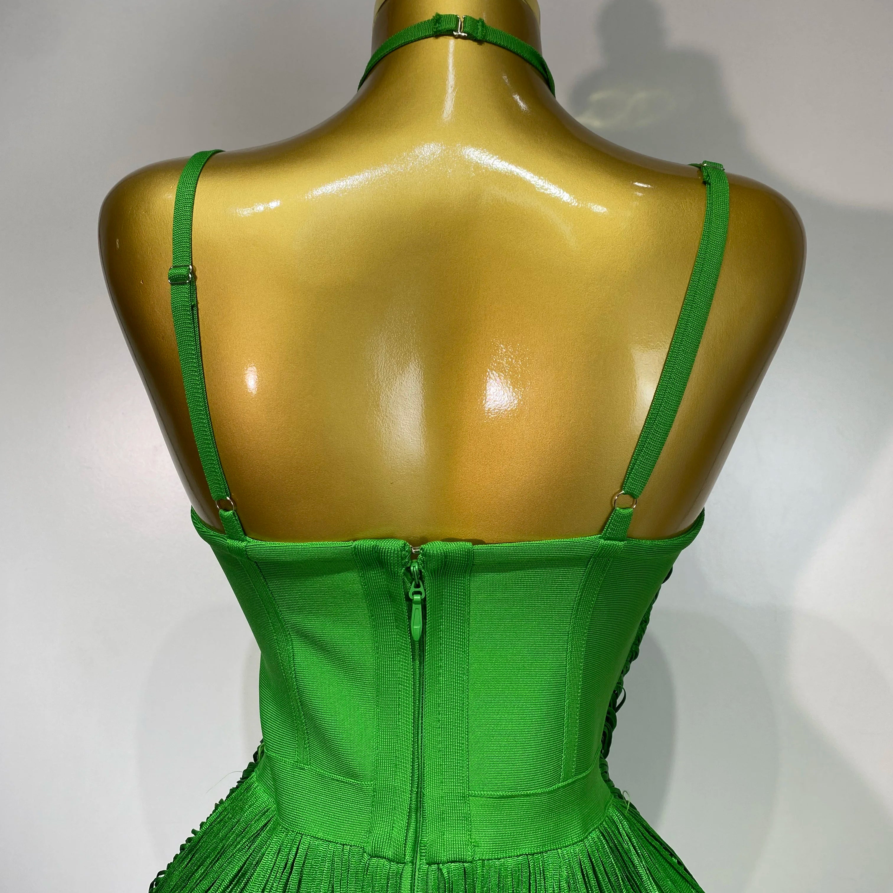 Women Sexy Backless Tassel Green Ankle Bodycon Bandage Dress 2025 Celebrity Elegant Evening Club Luxury Birthday Party Outfit ﻿