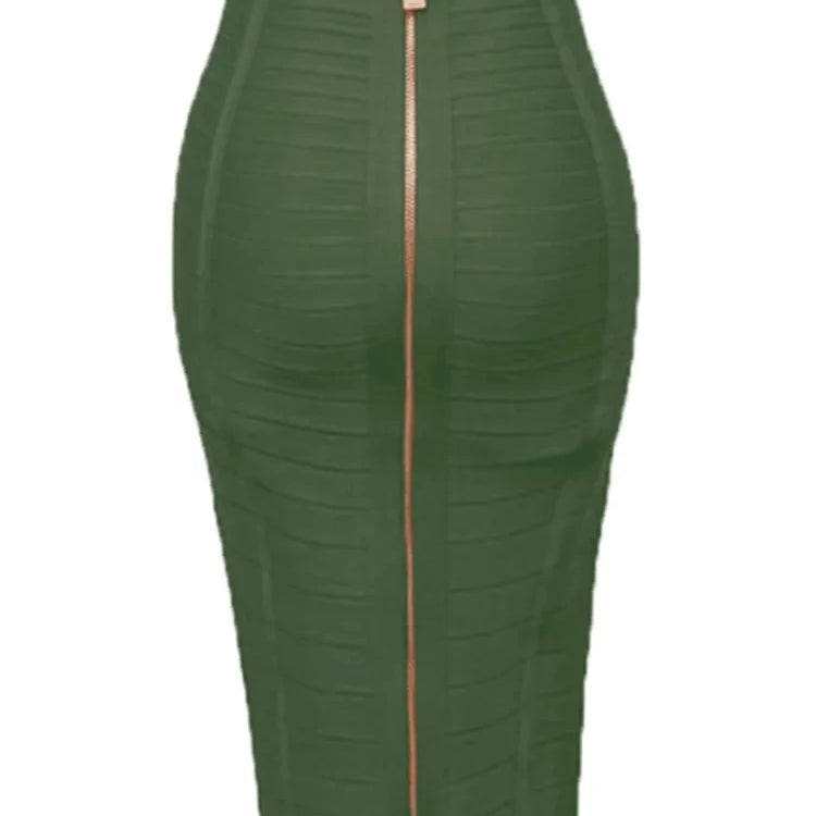 STOCK All Match Style 15 Colors Golden Zipper Package Hips Knee Length Bandage Skirt Fashion Office Lady Wear Woman Basics item army green