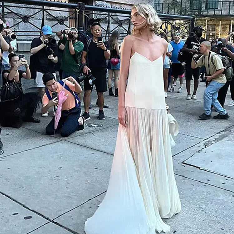 Sexy Beach Maxi Dress Women Sleeveless Patchwork Mesh Spaghetti Strap Dresses Summer Holiday Street Loose Lady Robes