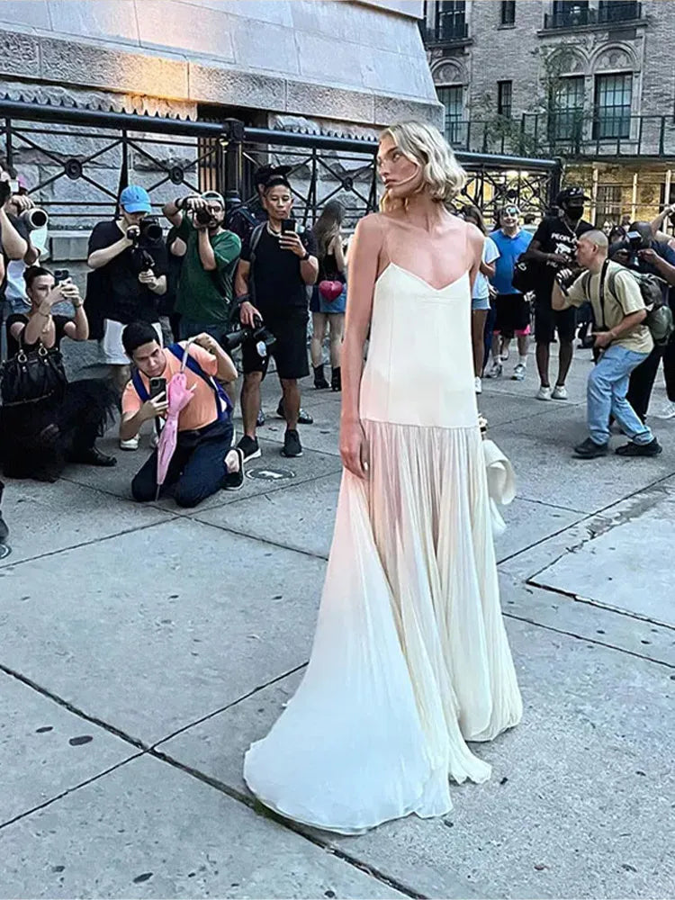 Sexy Beach Maxi Dress Women Sleeveless Patchwork Mesh Spaghetti Strap Dresses Summer Holiday Street Loose Lady Robes