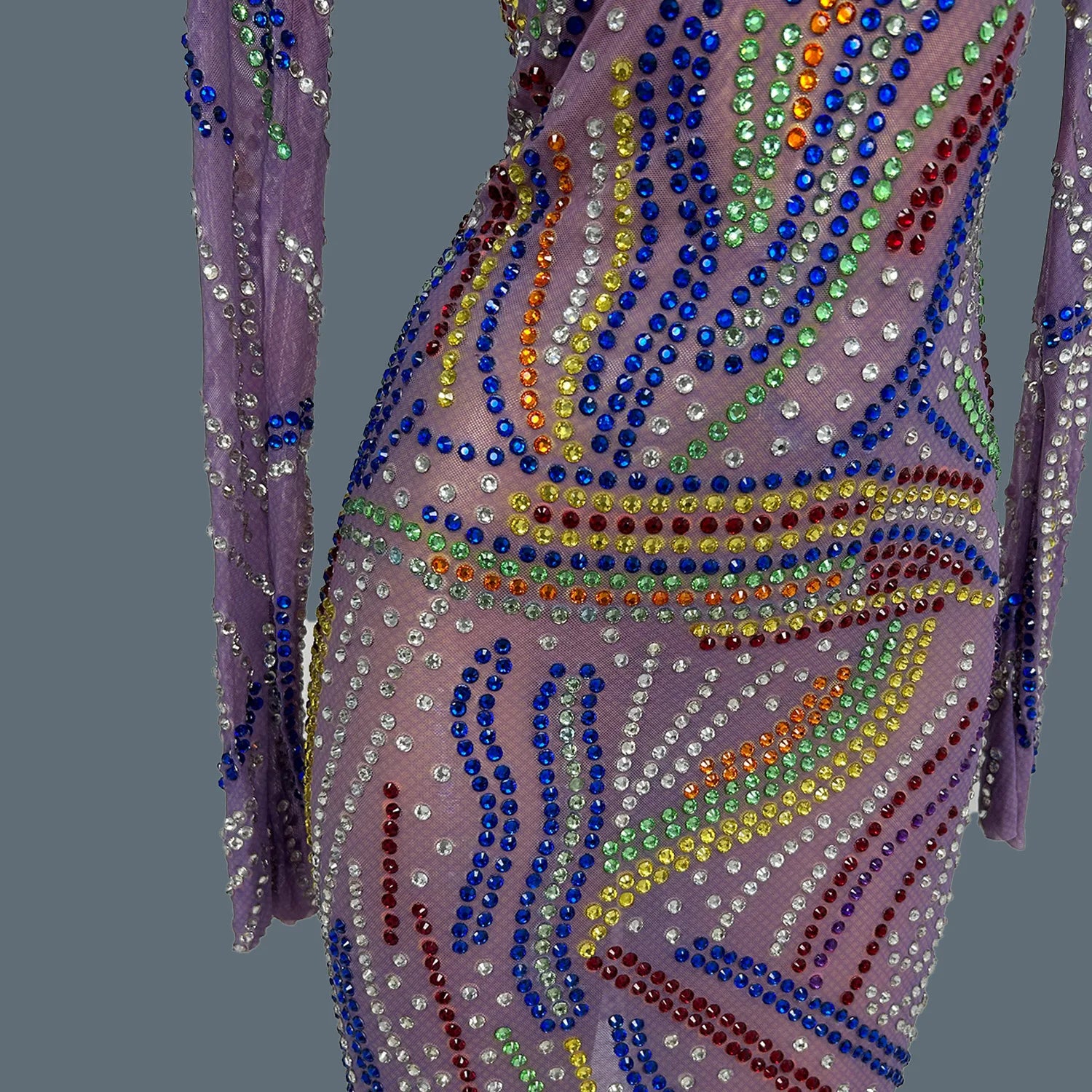 Sparkly Multicolour Rhinestone Mini Dress Sexy Women See Through Mesh Event Short Dress Birthday Party Photo Shoot Wear Malanhui