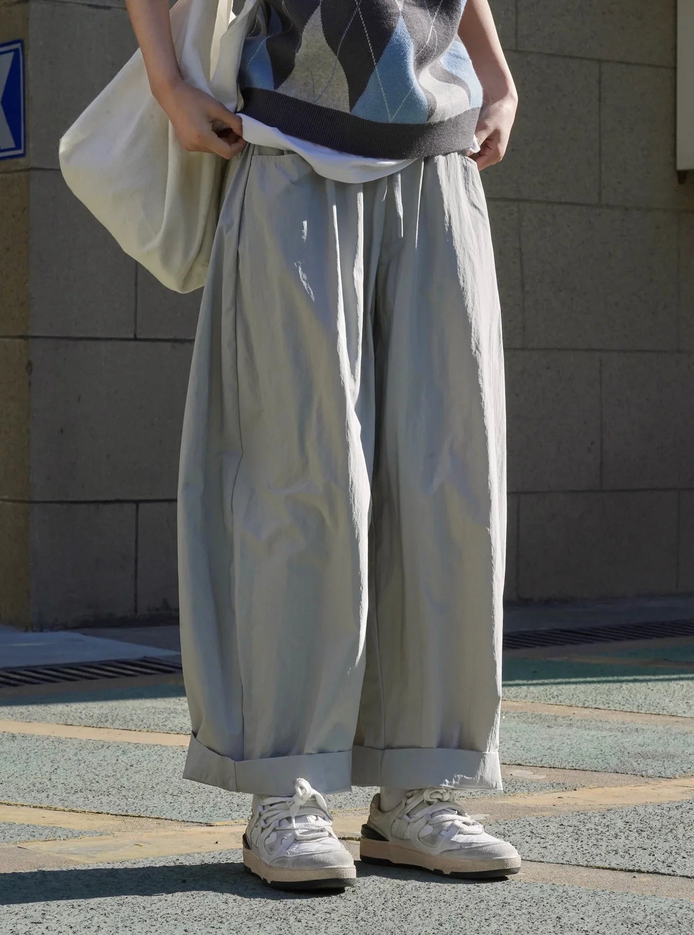 Summer women's casual solid color high waisted loose wide leg pants GRAY