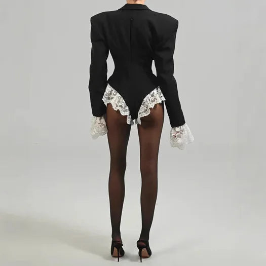 New Spot Europe And The United States Fashion Sexy Long-Sleeved One-Piece Triangle Suit Jacket Cross-Border Women's Jumpsuit