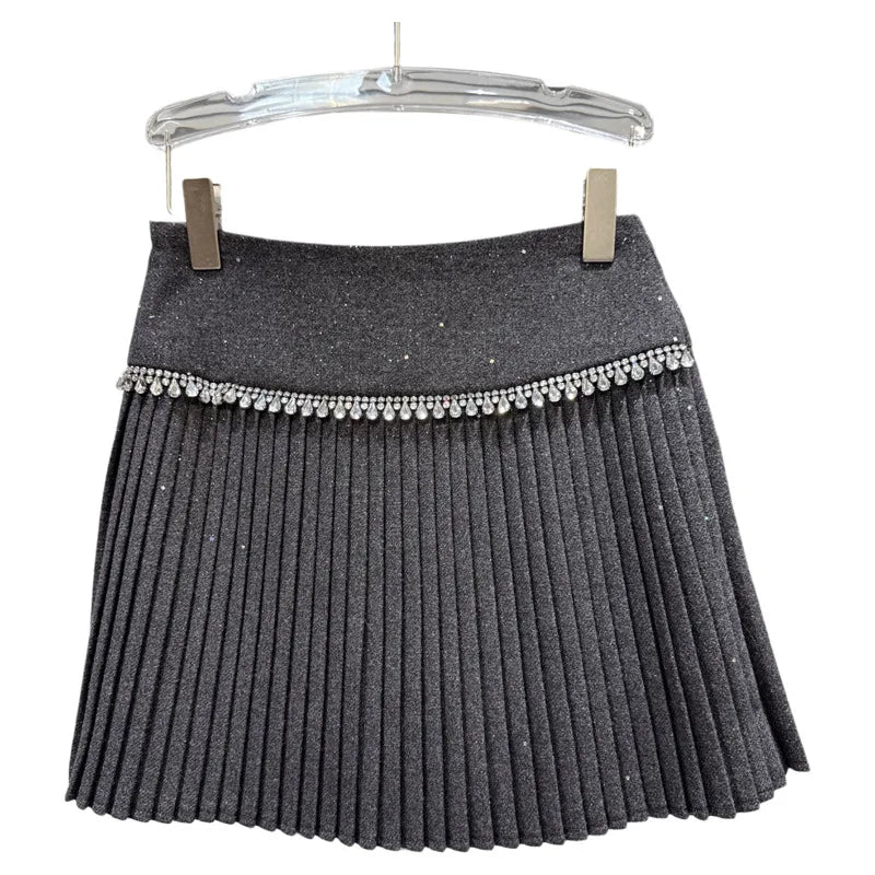 Winter New Heavy Industry Diamond Edge Woolen Solid Color Skirts For Women Versatile Pleated Skirt Female 11A07961