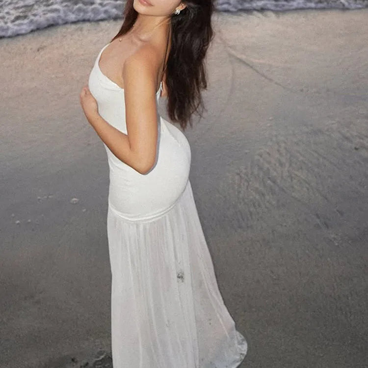 Elegant White Gauze Off Shoulder Long Dress Women Fashion Sleeveless Backless A-line Vestidos 2025 New Lady Vocation Beach Robes