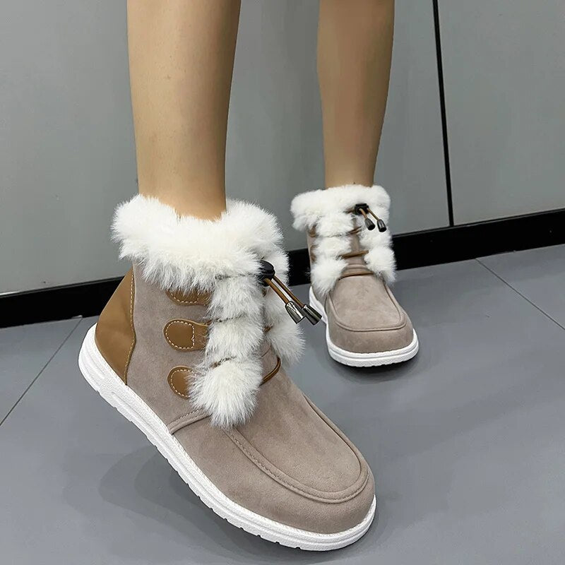 Women's Snow Boots 2024 Faux Fur Long Plush Ankle Boots Women Elastic Band Warm Winter Botas Mujer Non-Slip Cotton Padded Shoes