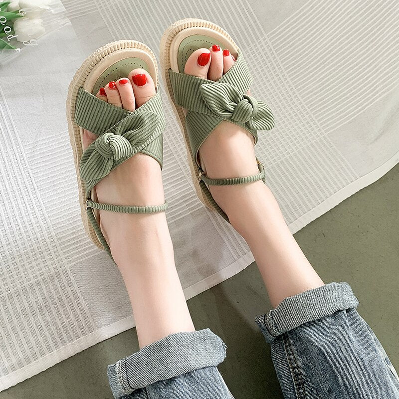Summer Women's Sandals Roman Round Toe Rubber Thick Sole Non-Slip Open Toe Beach Green Casual Ladies Slippers Zapatos Mujer