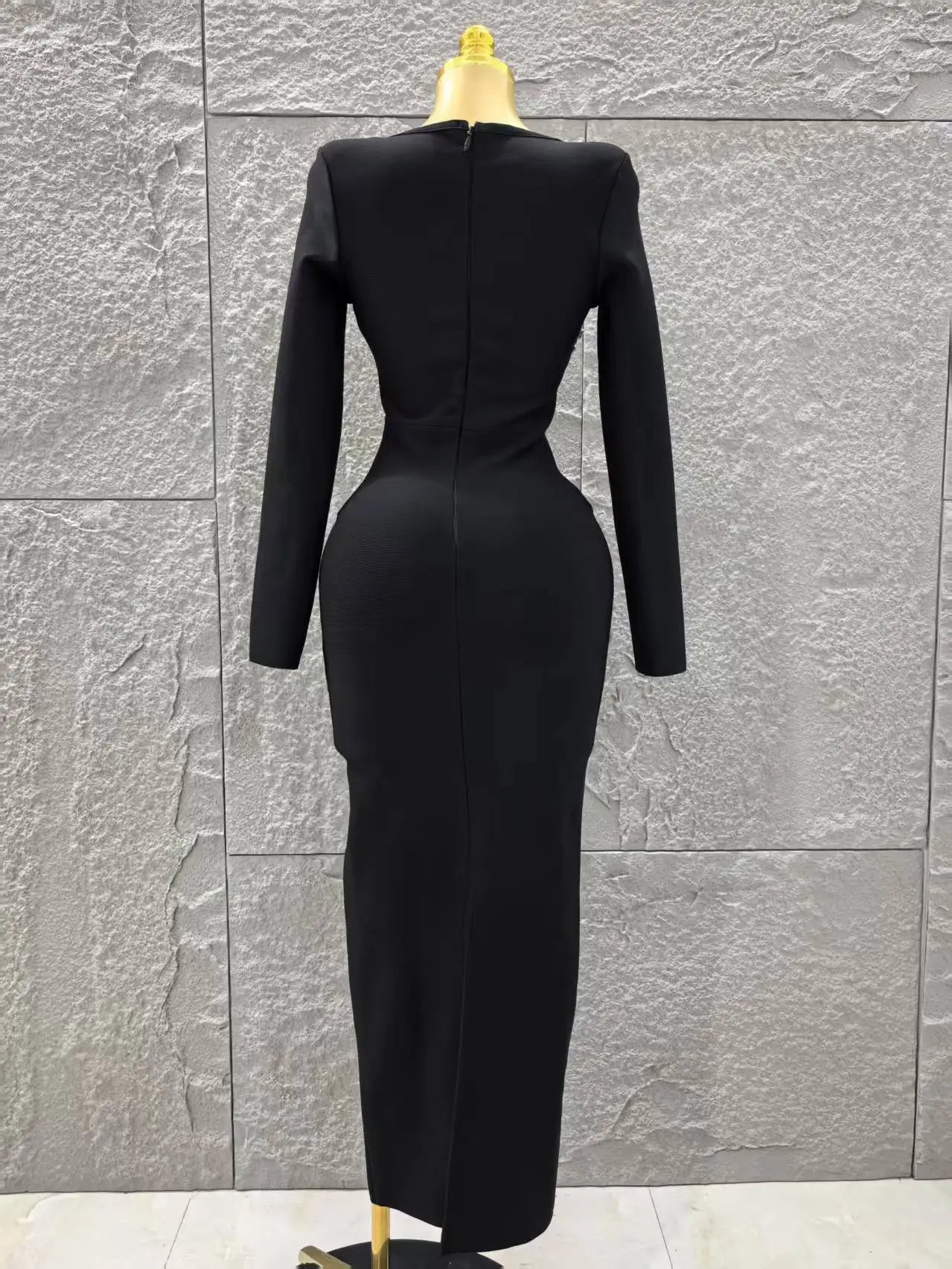 Top Quality Women Long Sleeve Sexy Square Collar Shinning Crystal Bodycon Long Bandage Dress Celebrate Evening Party Outfit