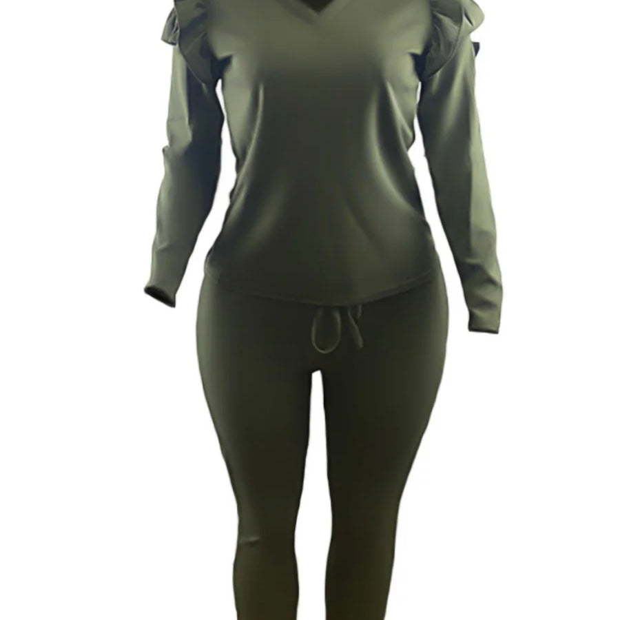 4XL 5XL LW Plus Size Trendy V Neck Striped Yellow Two-piece Pants Set Spring Women Basic Plain Ruffles Female Matching Suit